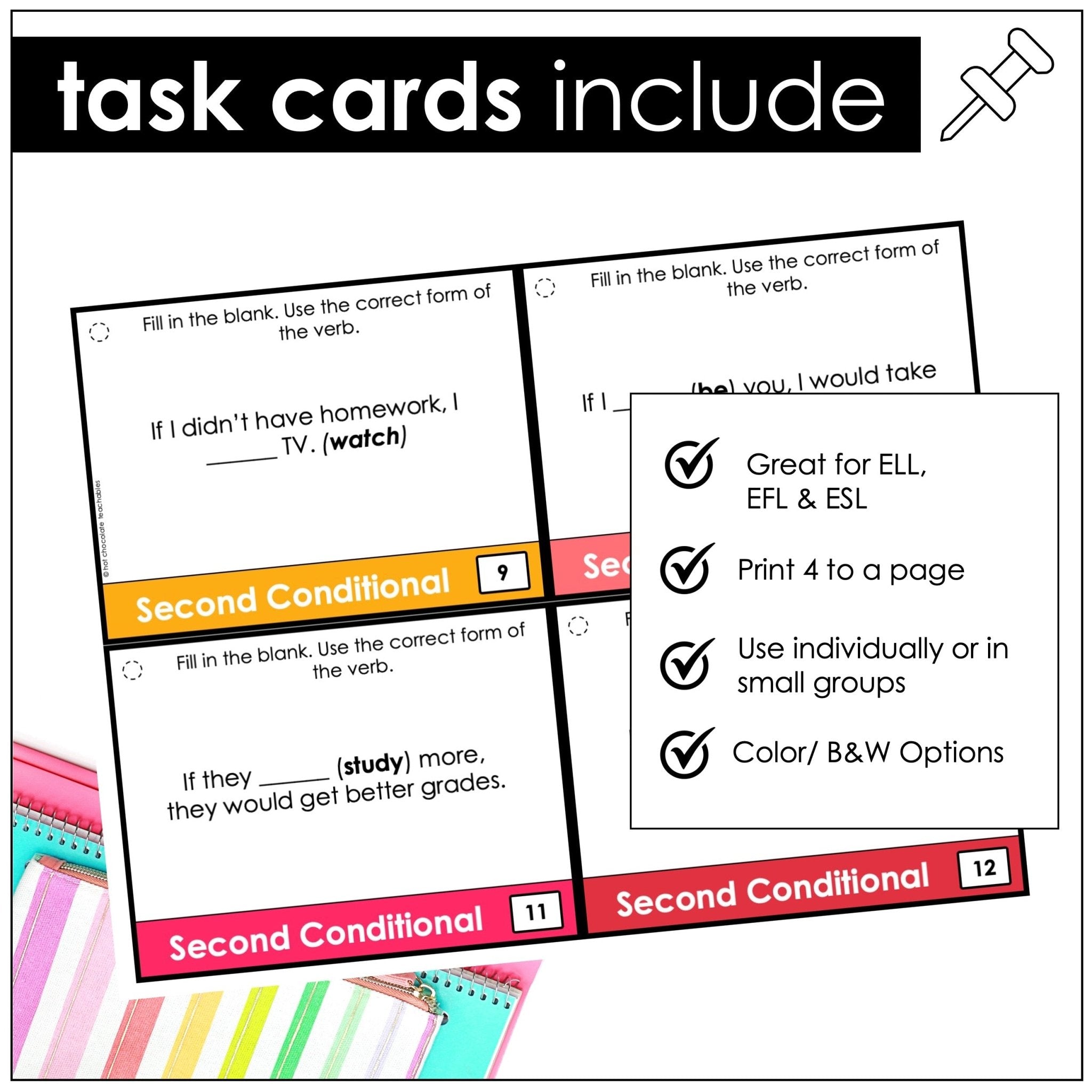 Second Conditional Task Cards – If Clauses Grammar Activities (ESL B1–B2) - Hot Chocolate Teachables