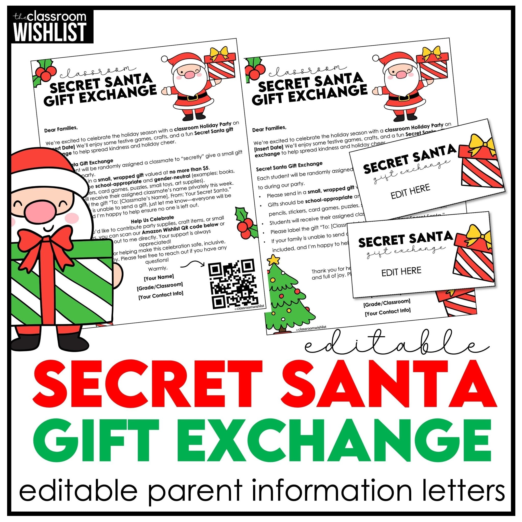 Secret Santa Gift Exchange Kit | Letter to Parents Template | Editable Text - Hot Chocolate Teachables