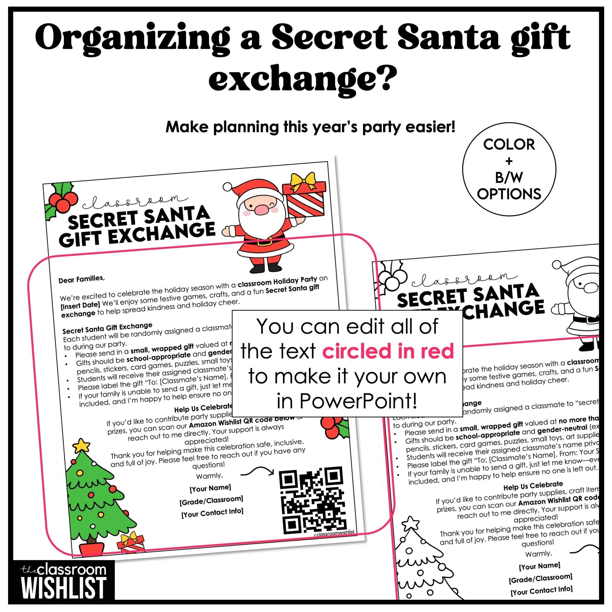 Secret Santa Gift Exchange Kit | Letter to Parents Template | Editable Text - Hot Chocolate Teachables