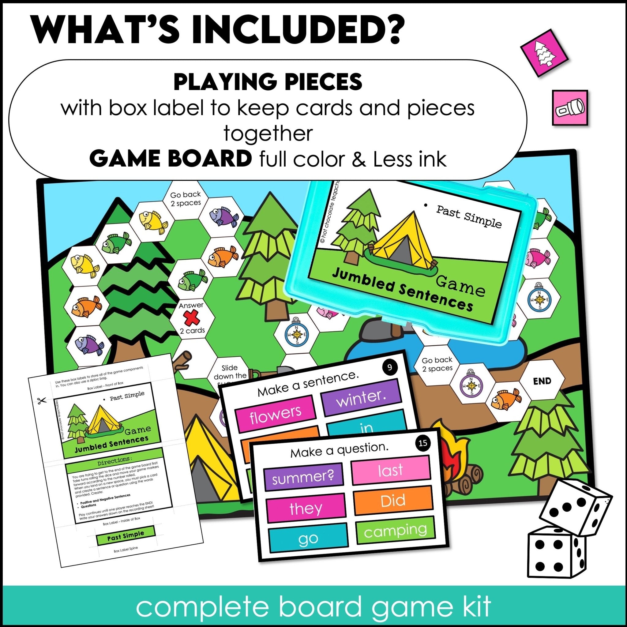 Sentence Building Board Game | Past Simple Verbs : Regular and Irregular - Hot Chocolate Teachables