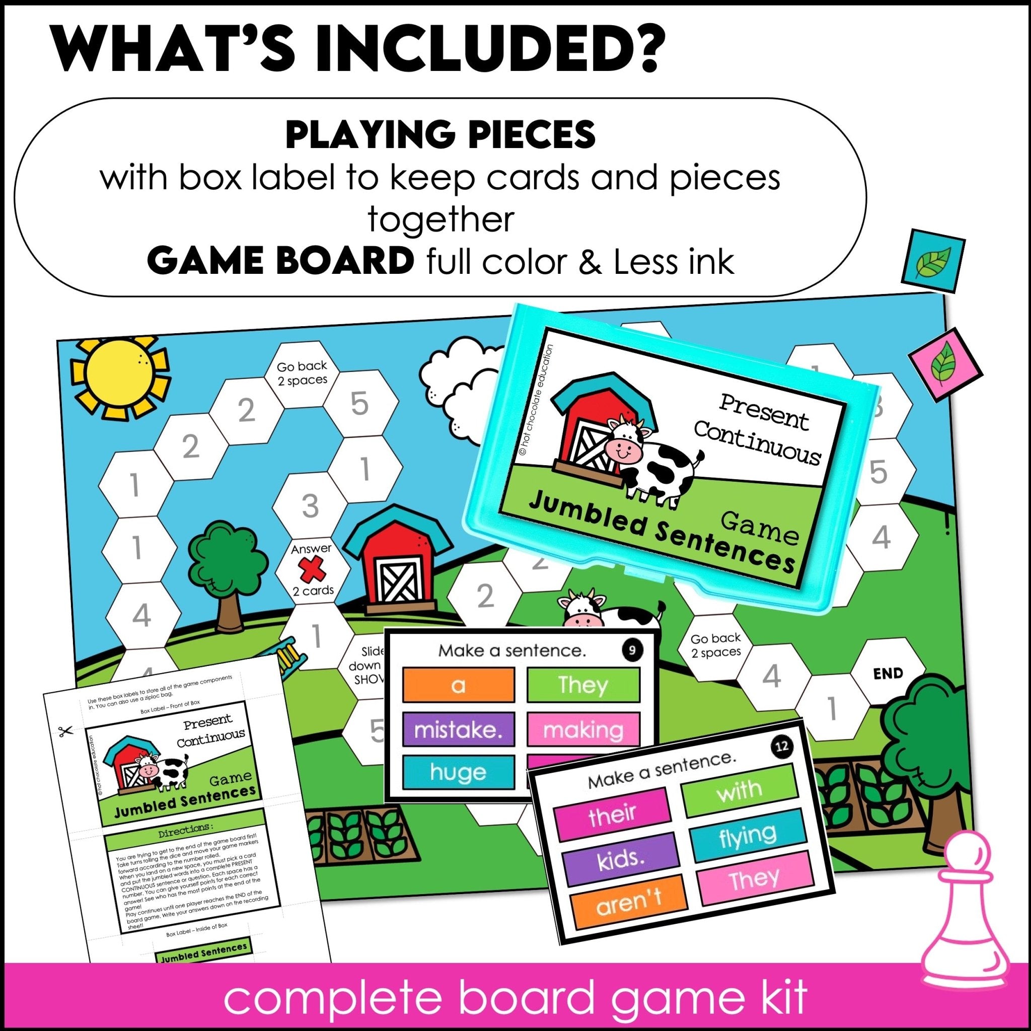 Sentence Building Board Game | Present Continuous - Hot Chocolate Teachables