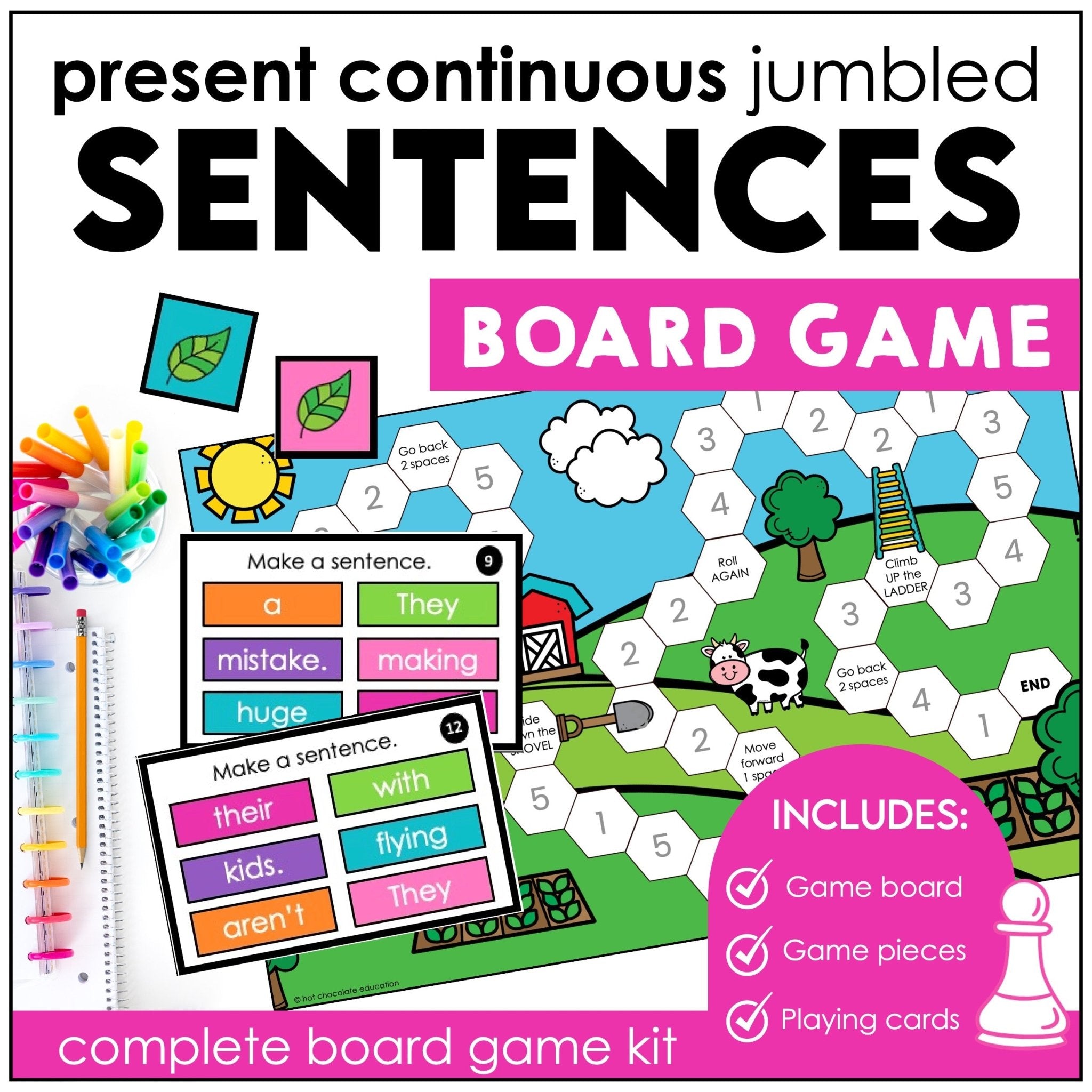 Sentence Building Board Game | Present Continuous - Hot Chocolate Teachables