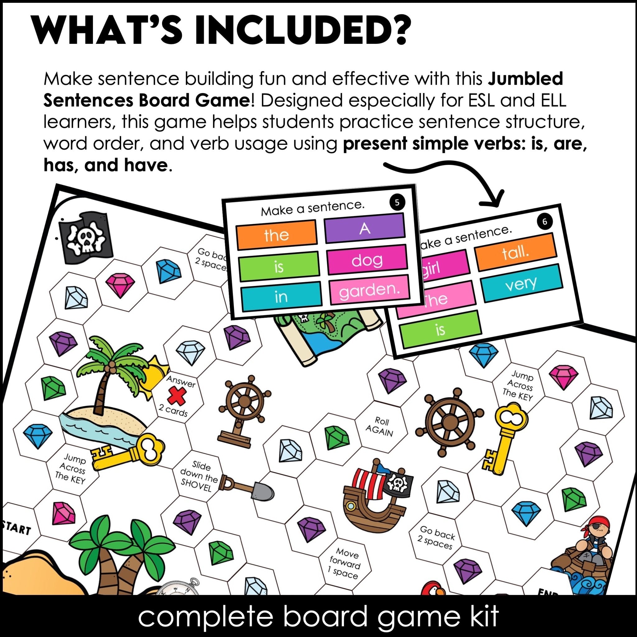 Sentence Building Board Game | Simple Present Verbs : BE & HAVE - Hot Chocolate Teachables