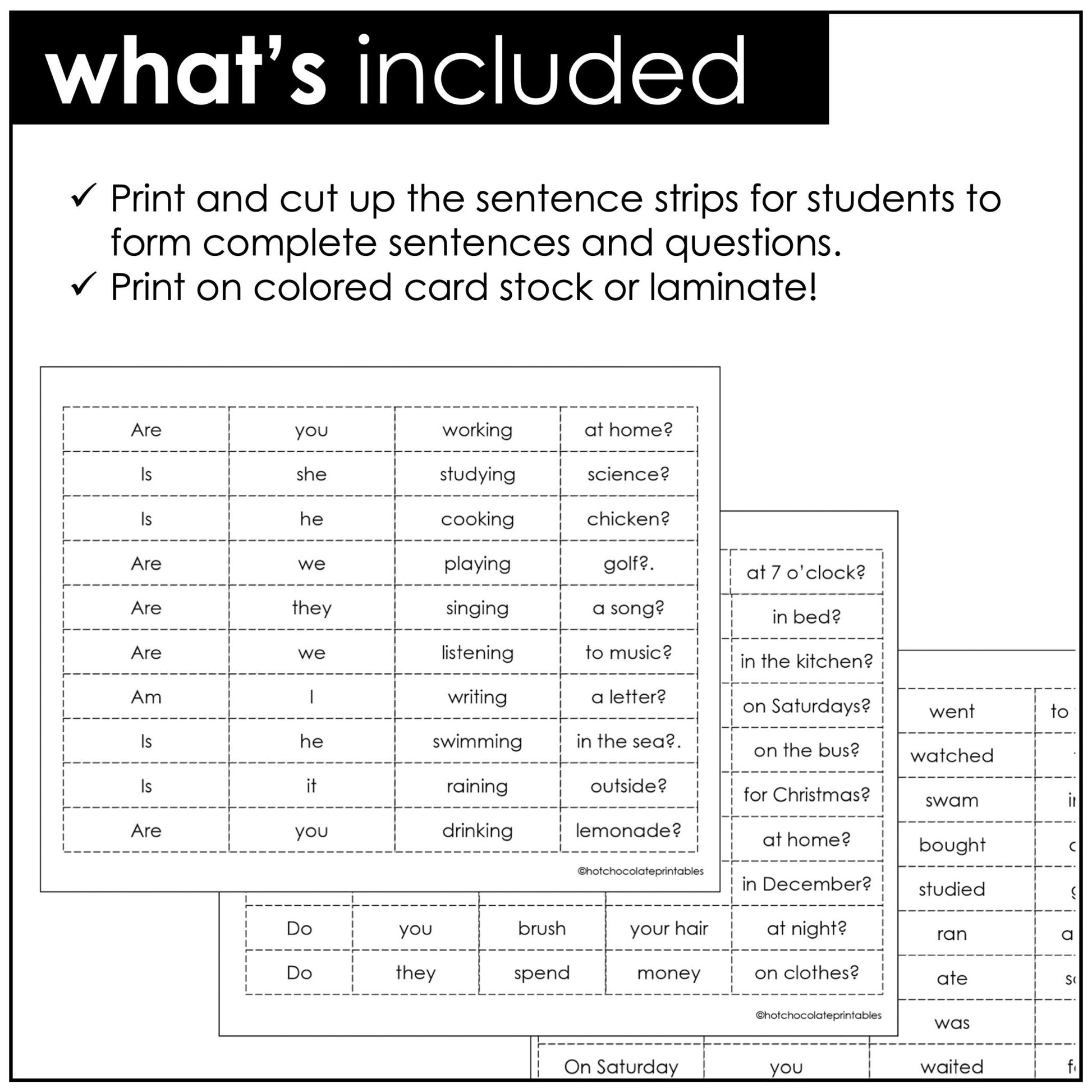 Sentence Building: Mixed Up Sentences Activity | Present & Past Tense - Hot Chocolate Teachables