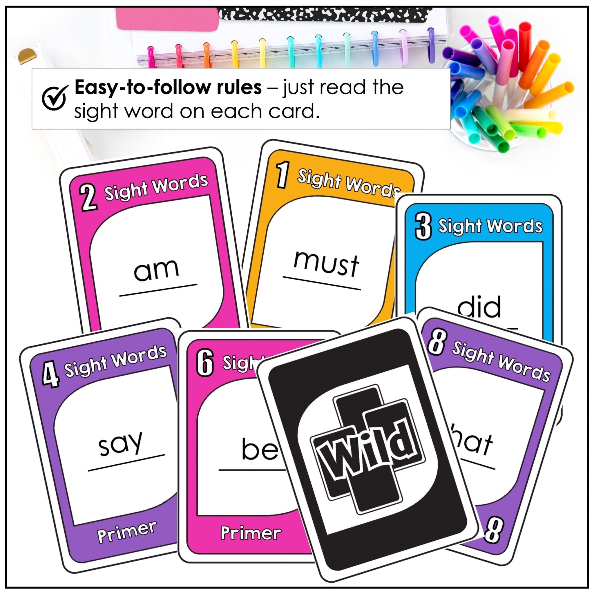 Sight Word Card Game | Primer Dolch Aligned - Plays like UNO - Hot Chocolate Teachables