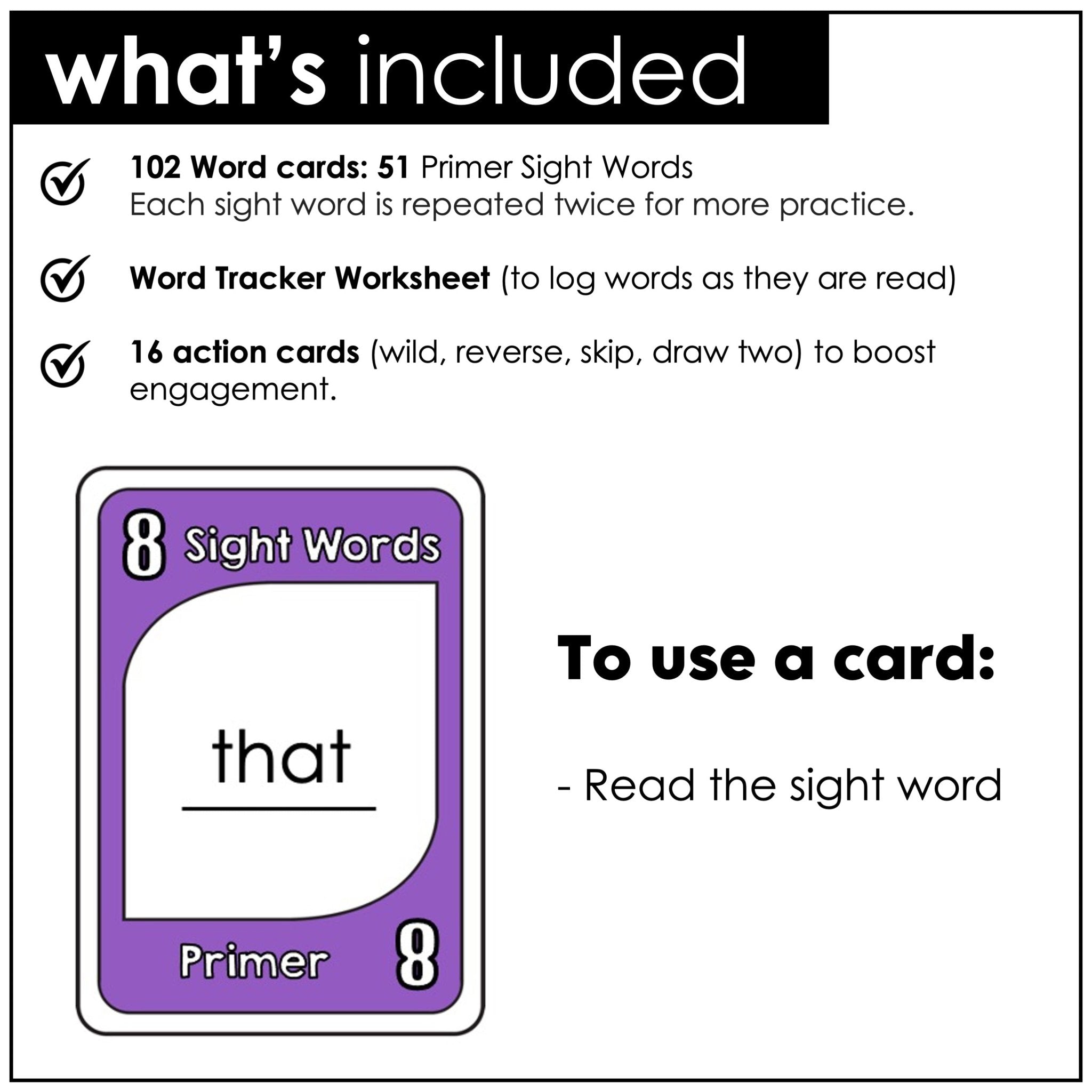 Sight Word Card Game | Primer Dolch Aligned - Plays like UNO - Hot Chocolate Teachables