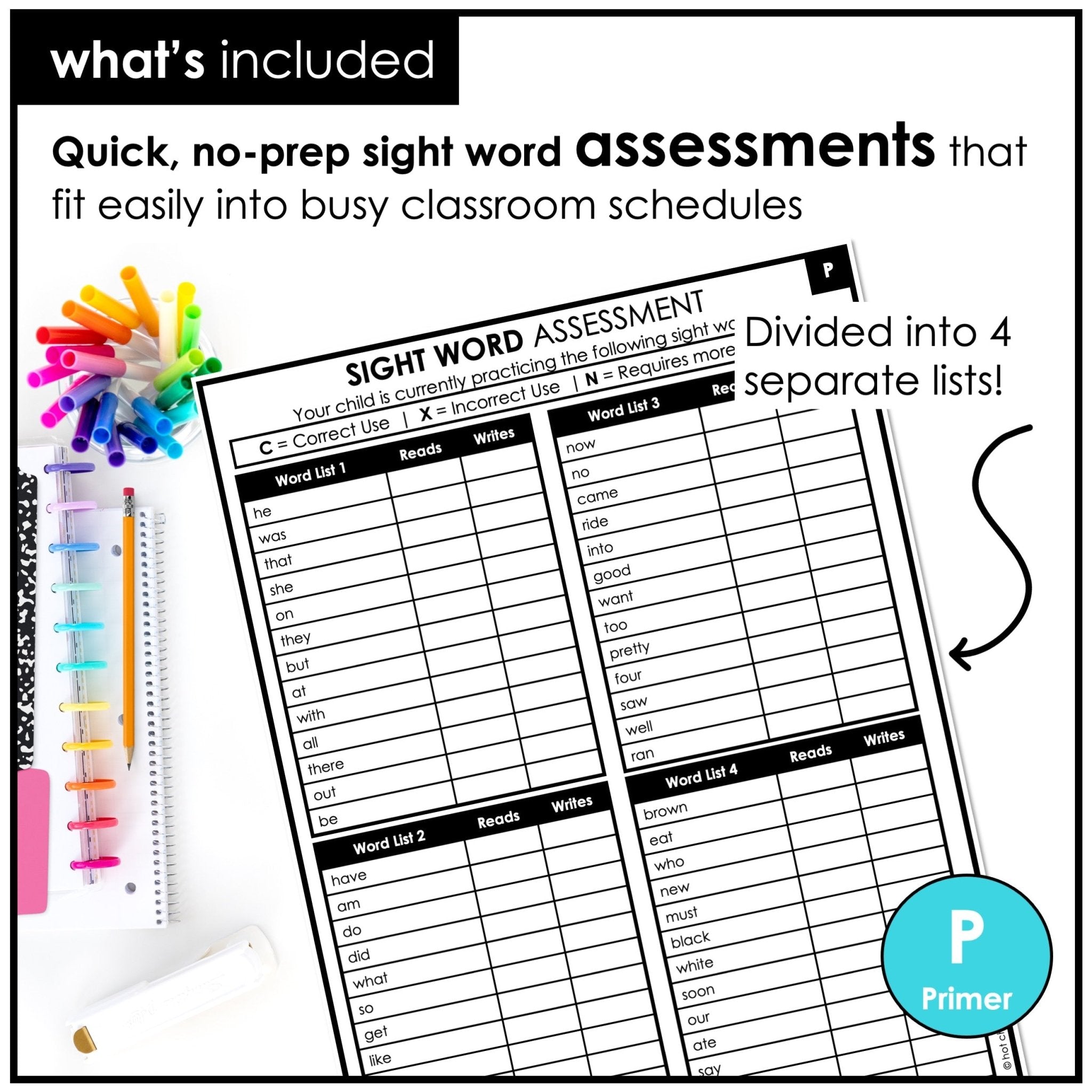 Sight Word Progress Assessment | Dolch Primer List | Progress Reports +Word wall - Hot Chocolate Teachables