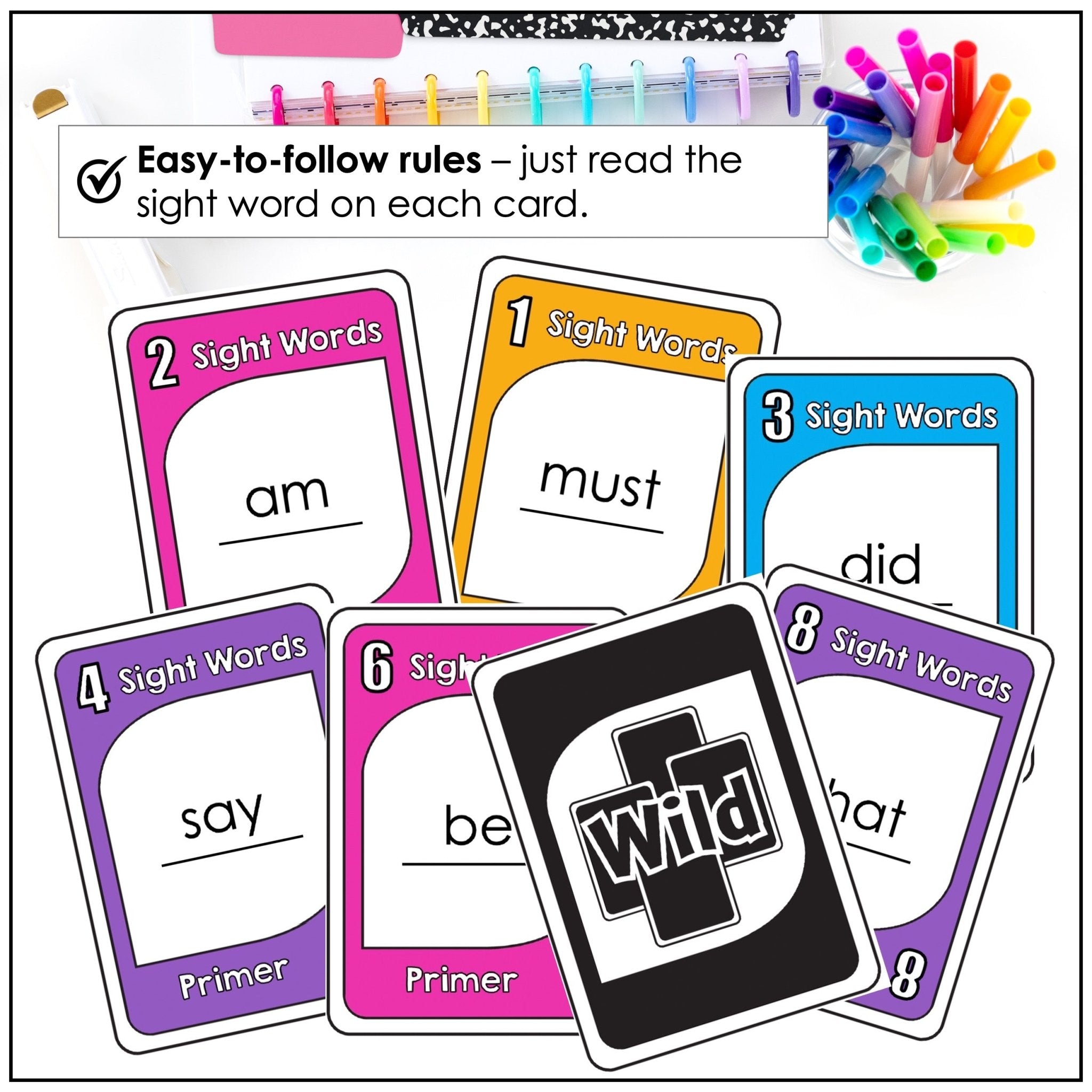 Sight Word Reading Card Game | Primer Dolch List - Plays like UNO - Hot Chocolate Teachables