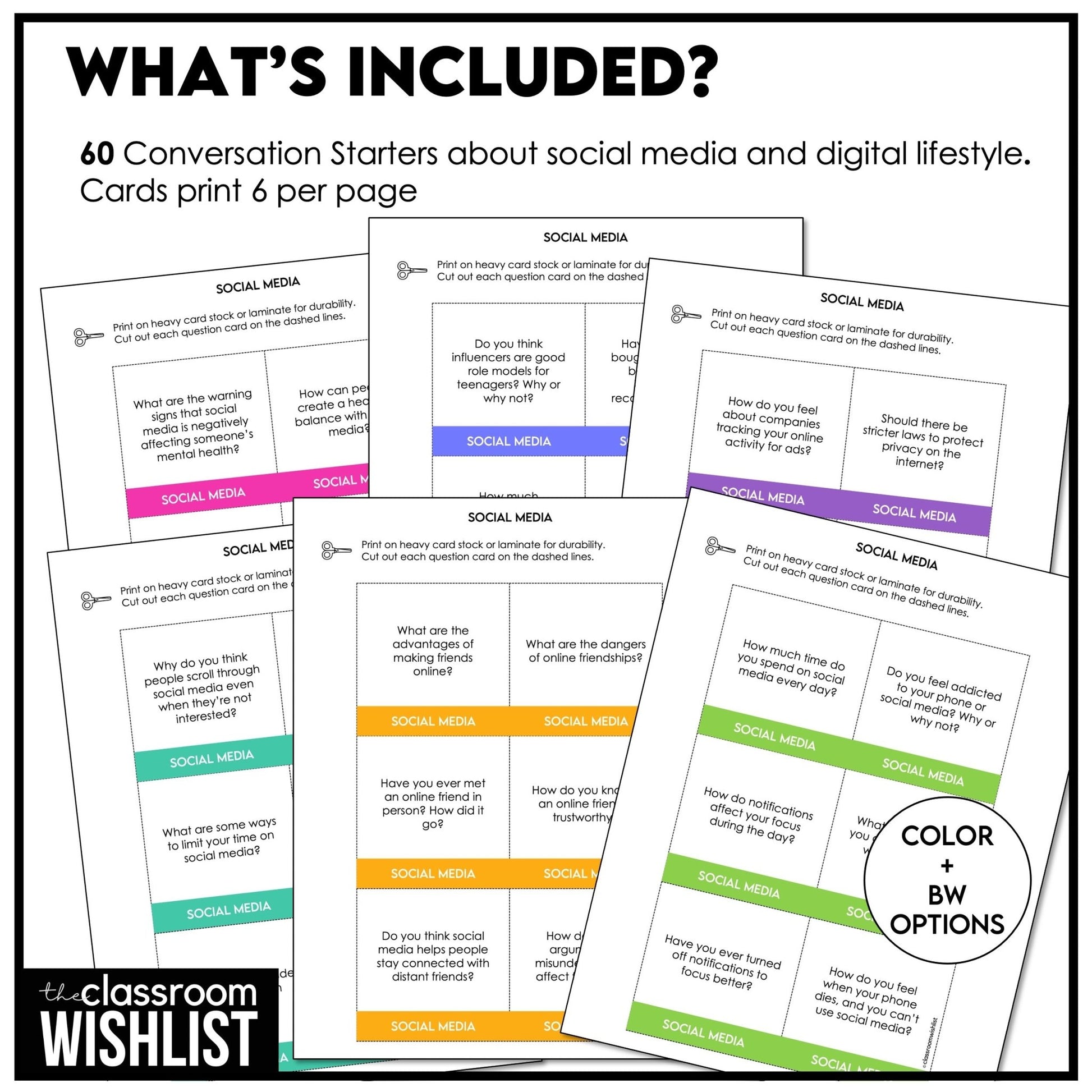 Social Media & Digital Life Conversation Cards | 60 ESL Discussion Questions - Hot Chocolate Teachables