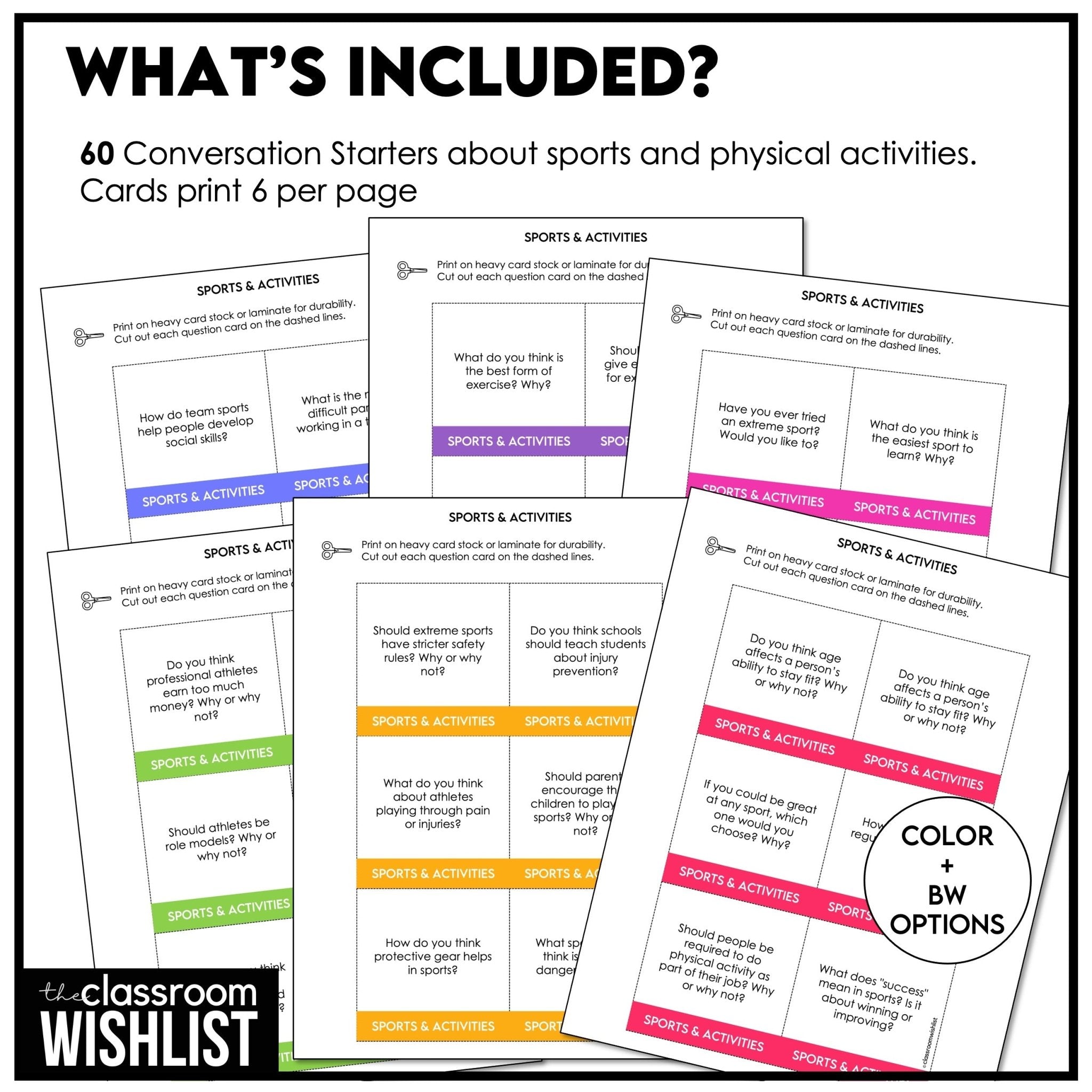 Sports & Physical Activities Conversation Starters | Question Cards | ESL, EFL - Hot Chocolate Teachables