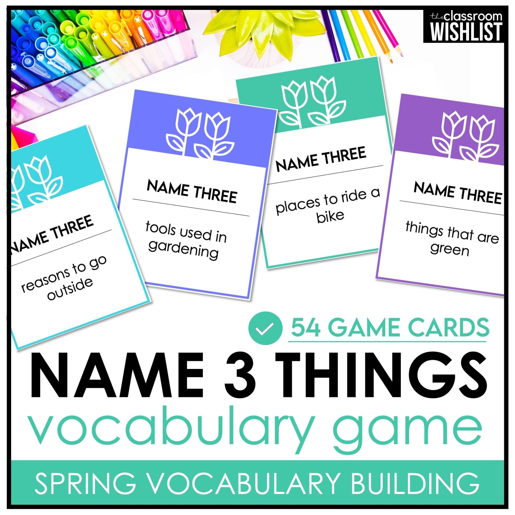 Spring Vocabulary Card Game for ESL | Name 3 Things Think Fast Speaking Activity - Hot Chocolate Teachables
