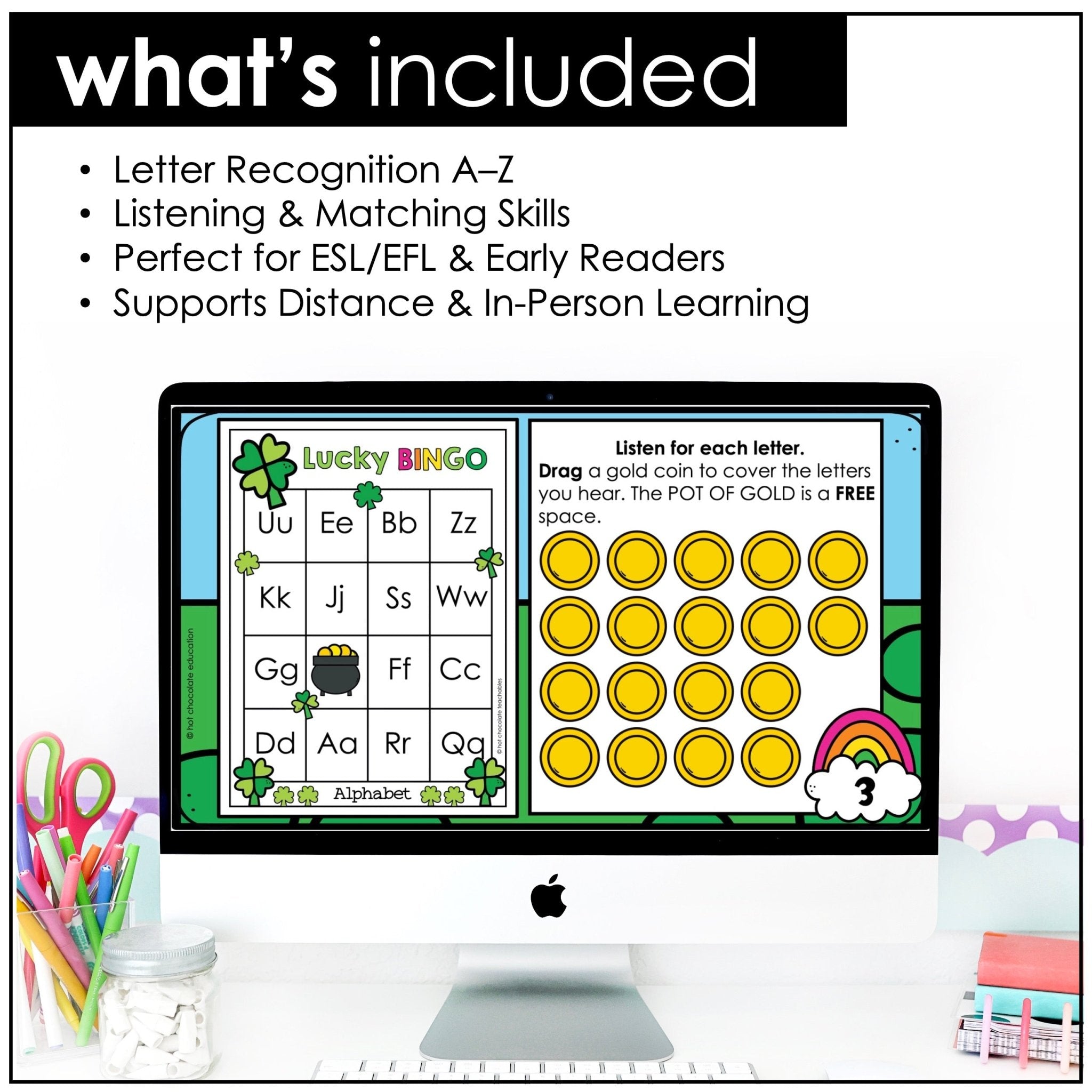St. Patrick’s Day Digital Alphabet Bingo – Letter Fluency Game A–Z - Hot Chocolate Teachables