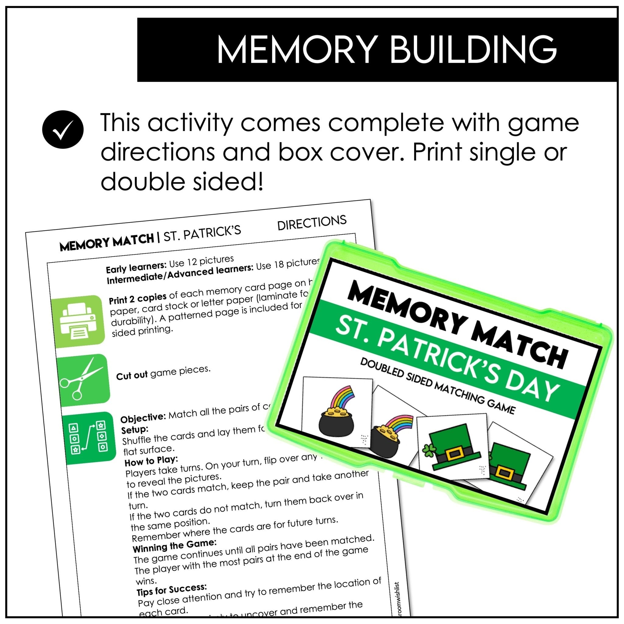 St. Patrick's Day Memory Game | Printable Matching Activity | Vocabulary Cards - Hot Chocolate Teachables
