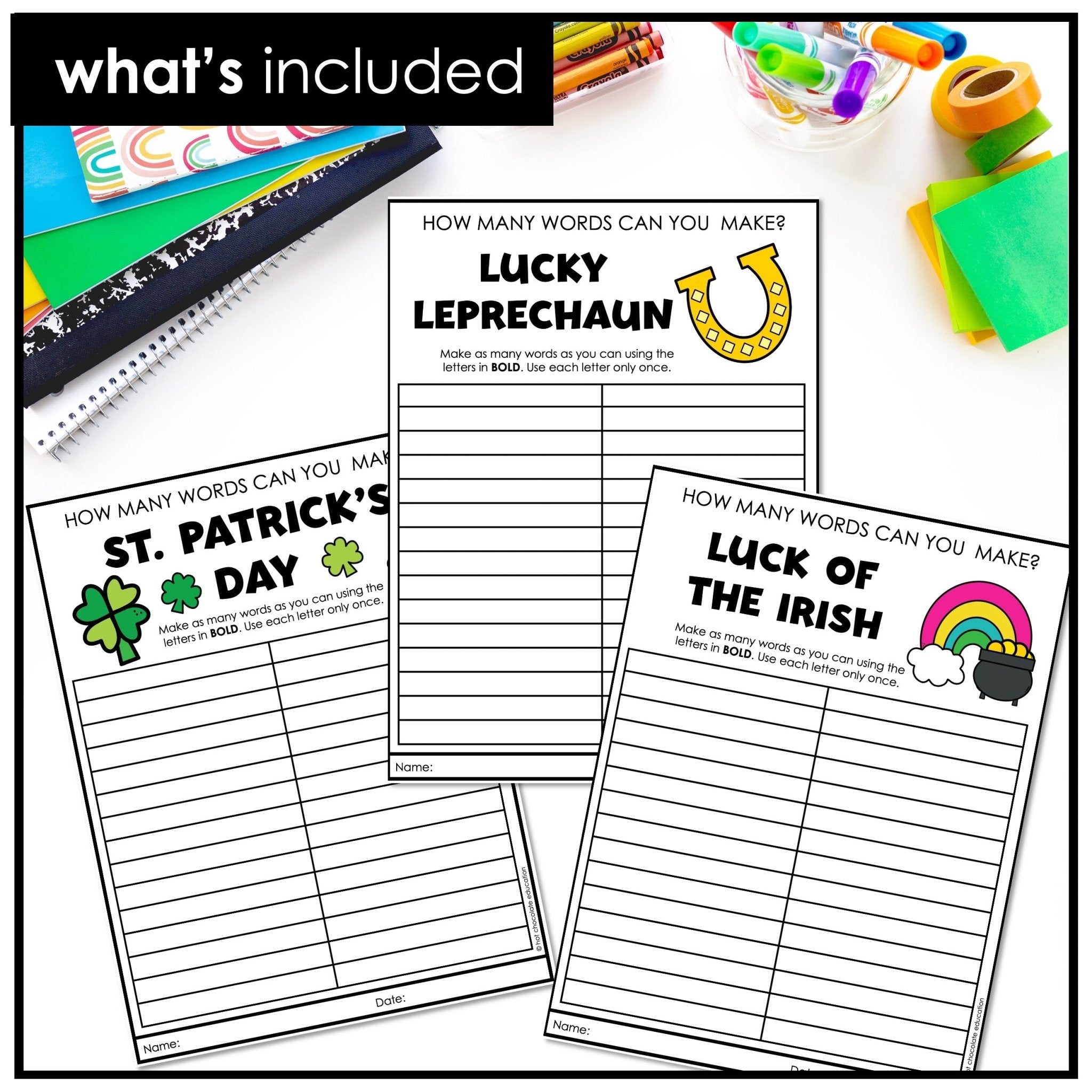 St. Patrick's Day Word Scramble Freebie! How many words can you make? - Hot Chocolate Teachables