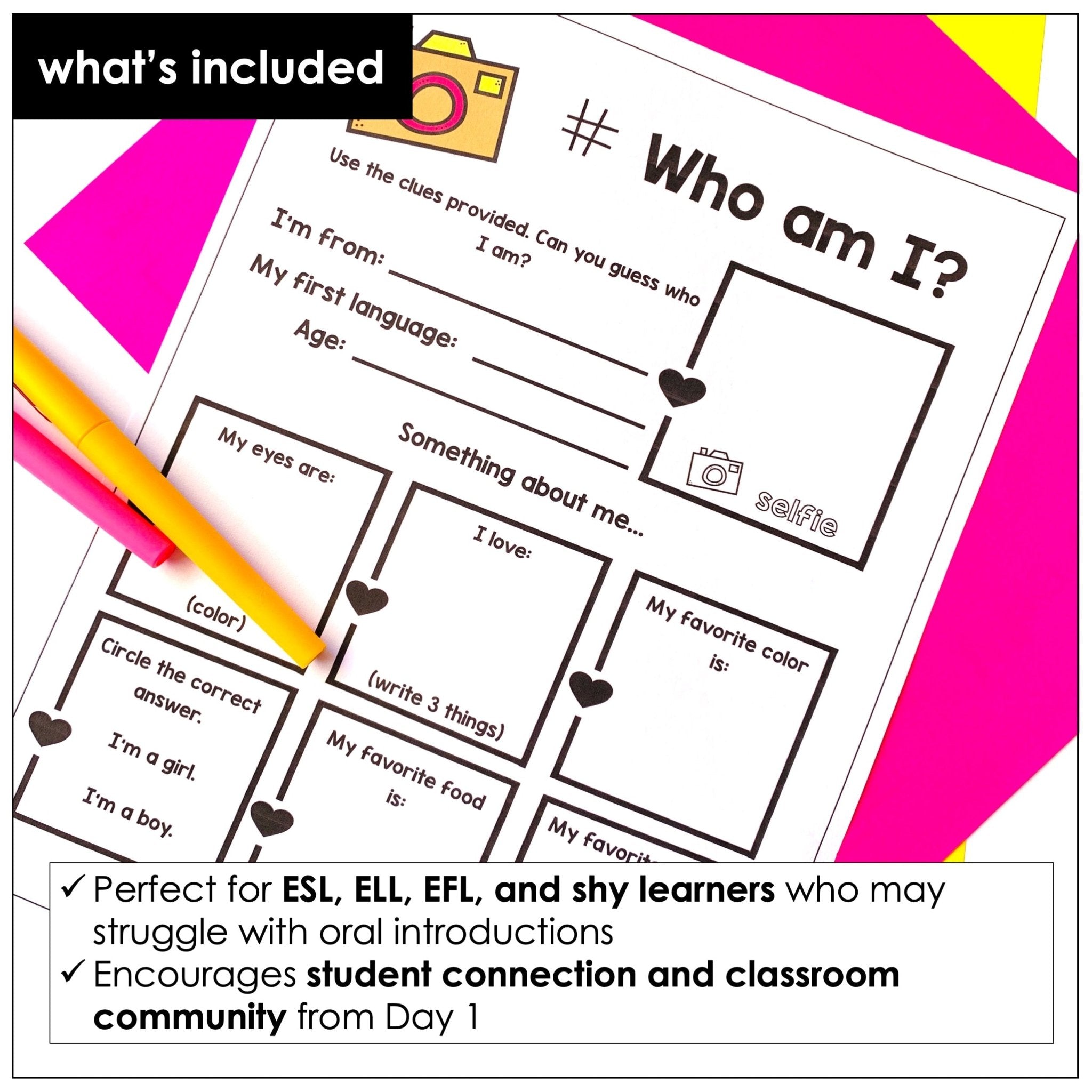 Student Profile Worksheets for Back to School - Visual Introduction Activity - Hot Chocolate Teachables