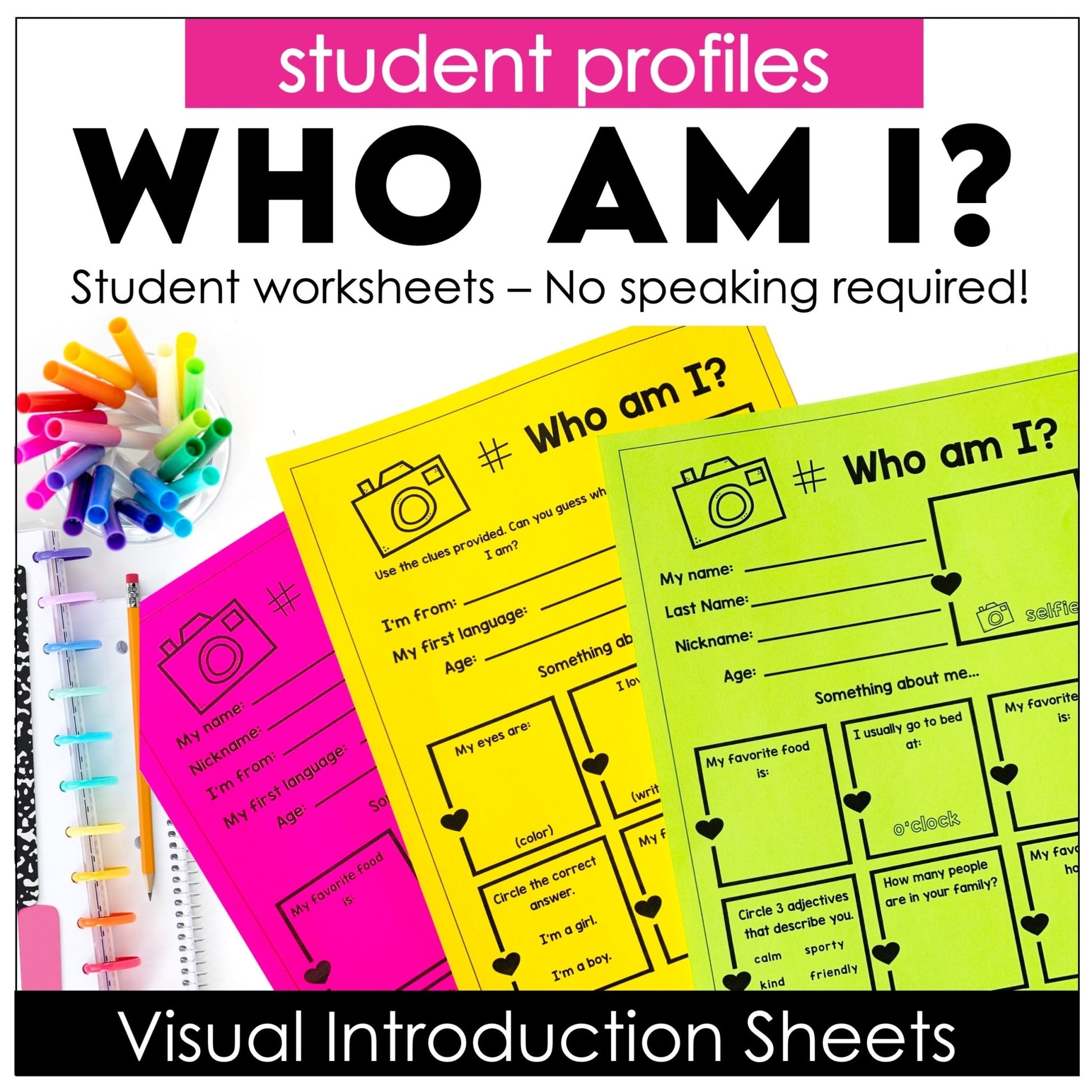 Student Profile Worksheets for Back to School - Visual Introduction Activity - Hot Chocolate Teachables