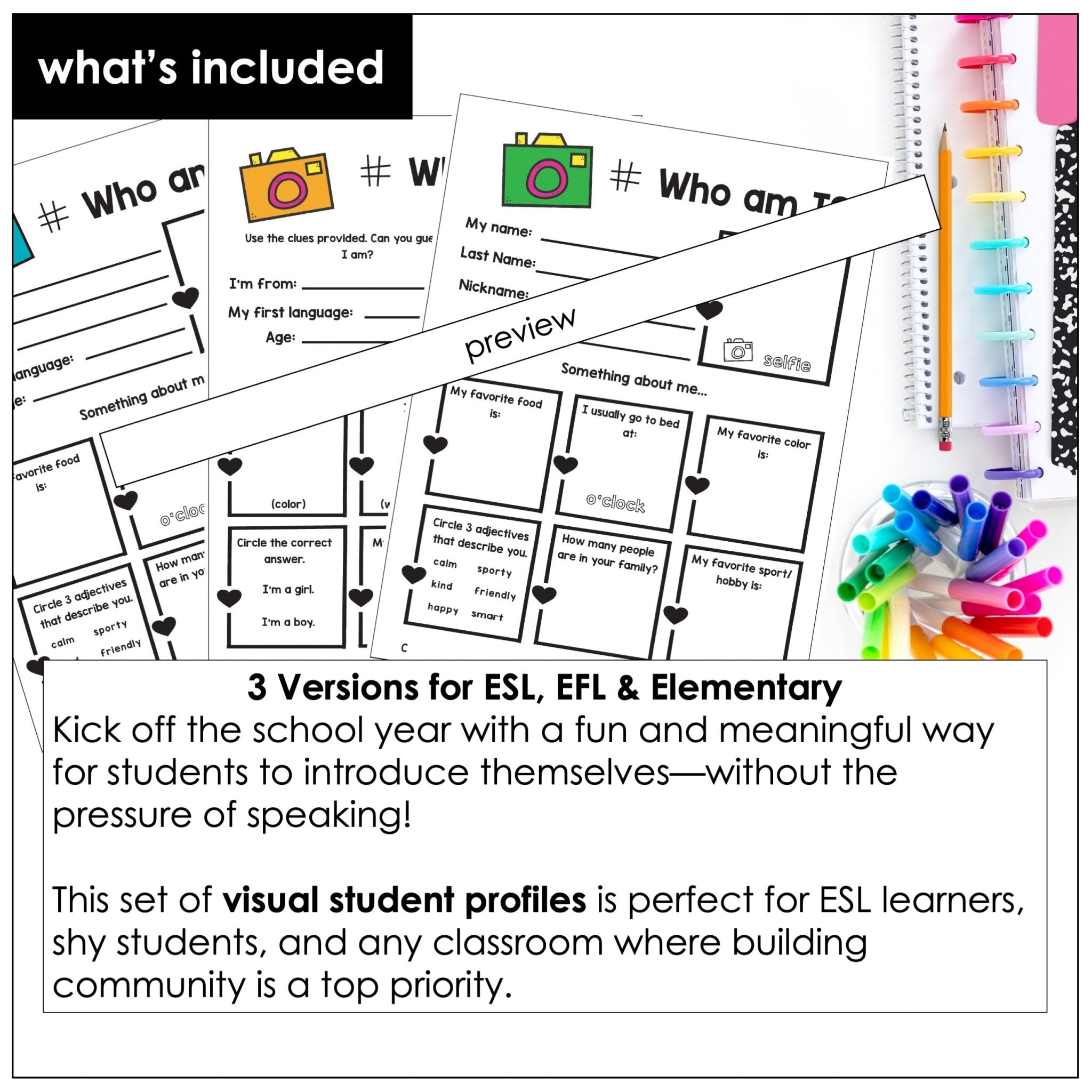 Student Profile Worksheets for Back to School - Visual Introduction Activity - Hot Chocolate Teachables