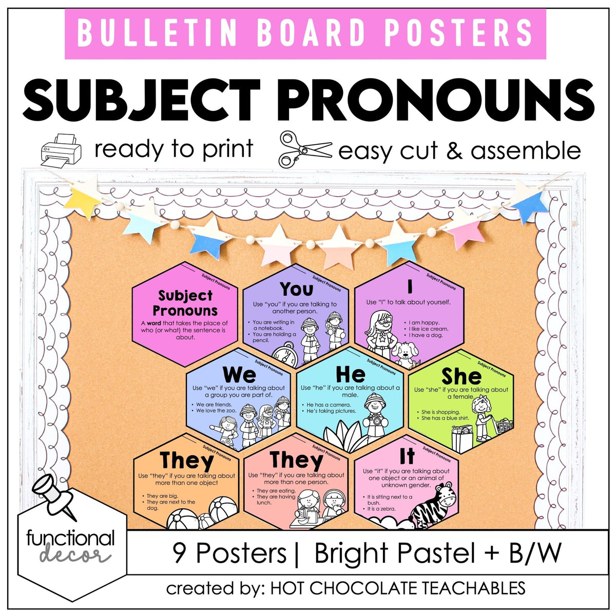 Subject Pronoun Posters – Pastel Grammar Bulletin Board - Hot Chocolate Teachables