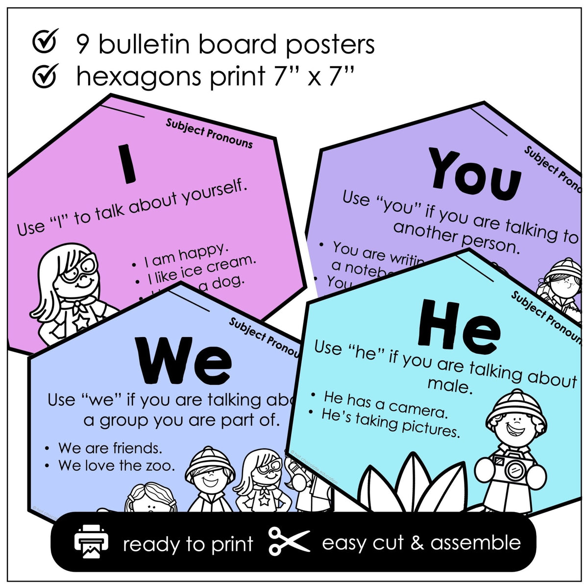 Subject Pronoun Posters – Pastel Grammar Bulletin Board - Hot Chocolate Teachables