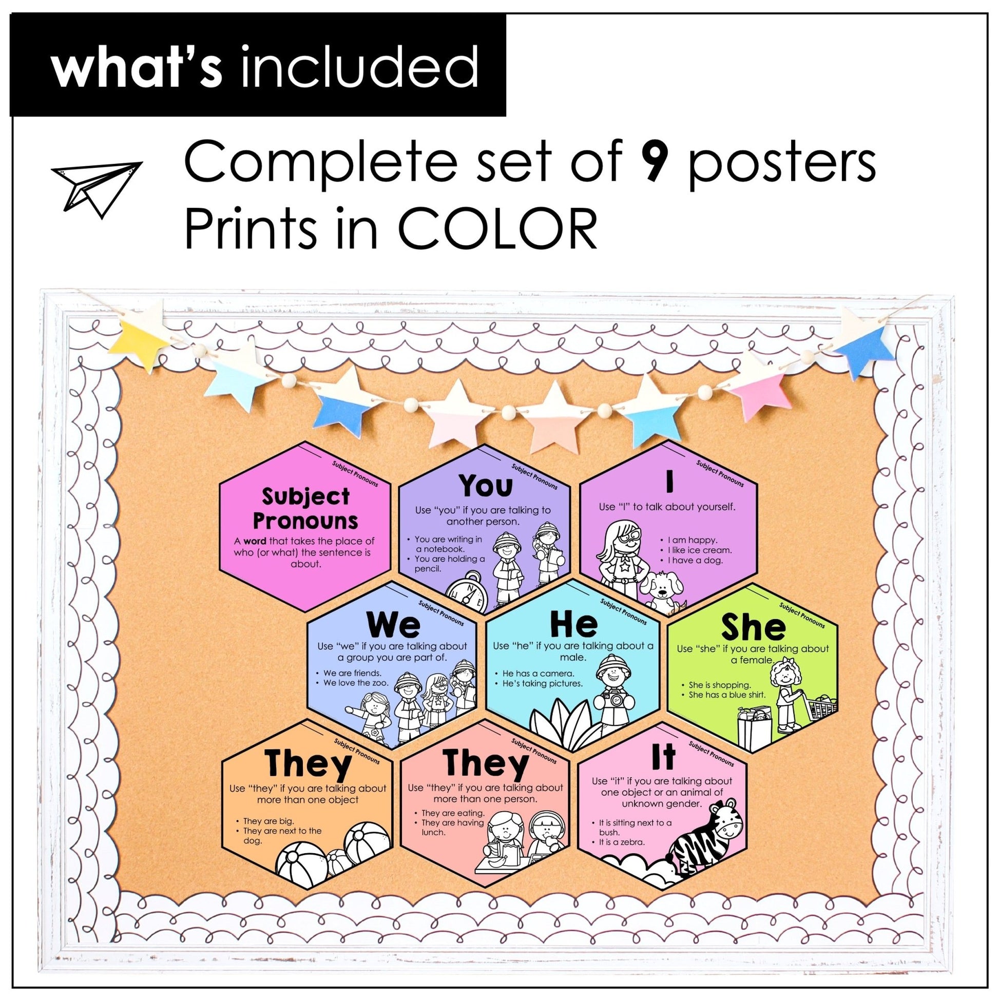 Subject Pronoun Posters – Pastel Grammar Bulletin Board - Hot Chocolate Teachables