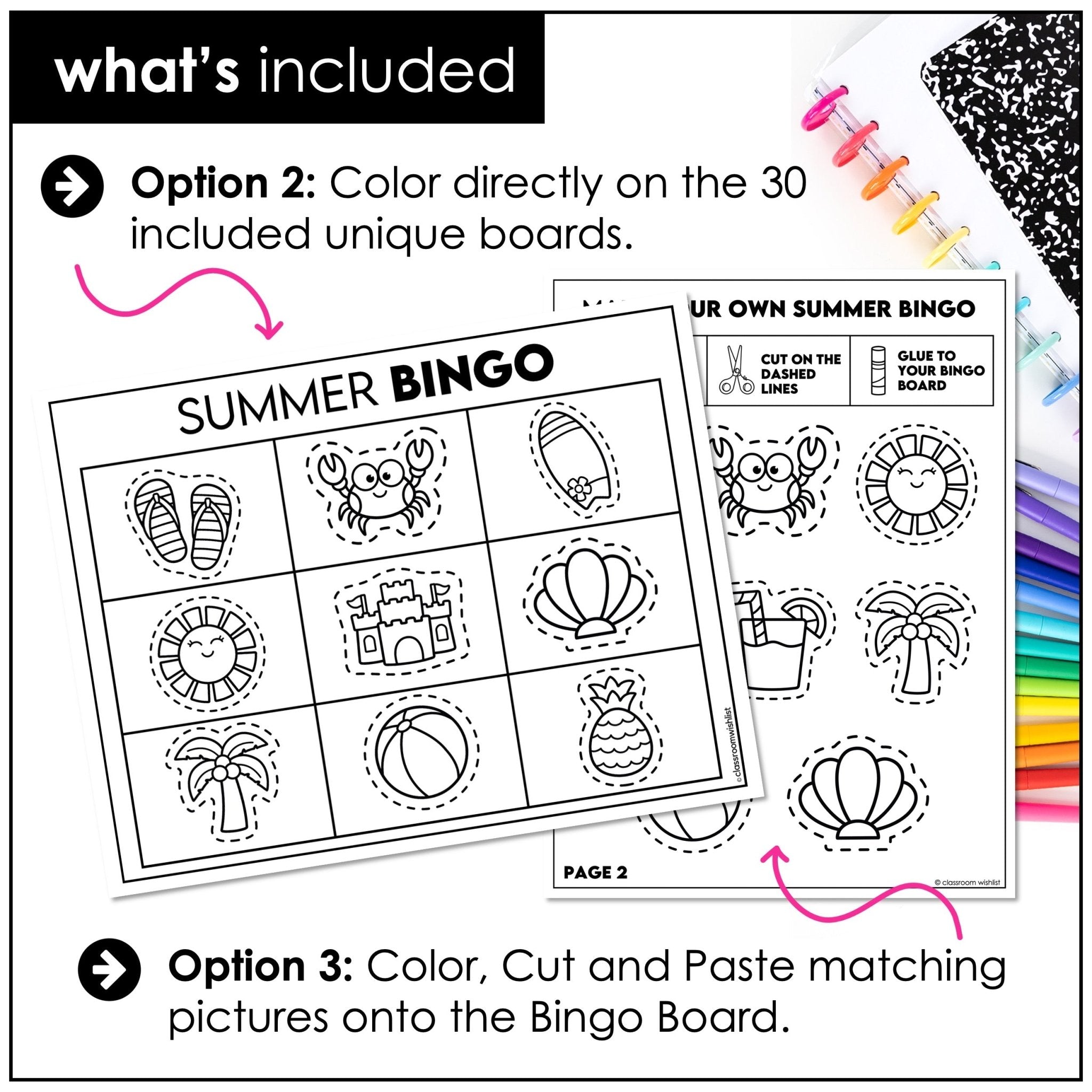 Summer Bingo Game – Cut & Paste Preschool Kindergarten Fine Motor Activity - Hot Chocolate Teachables