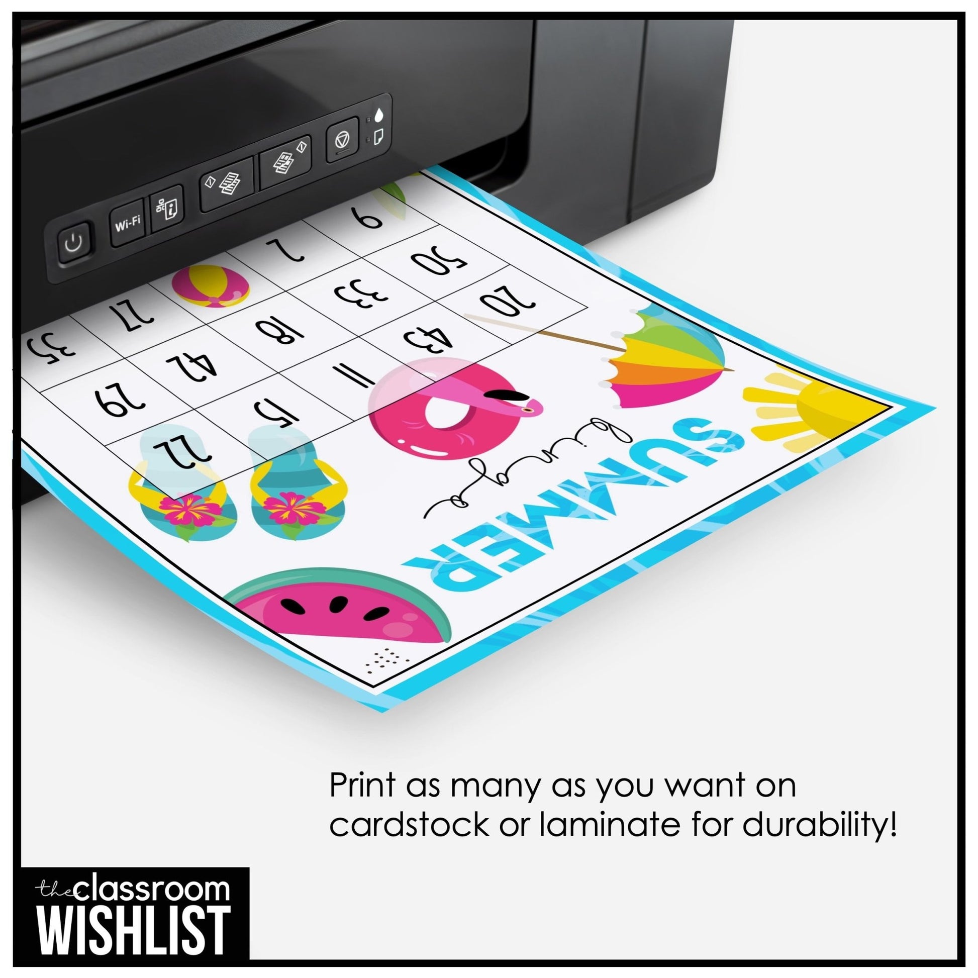 Summer Bingo Game | End of School Year Party Activity | 50 Unique Bingo Cards - Hot Chocolate Teachables