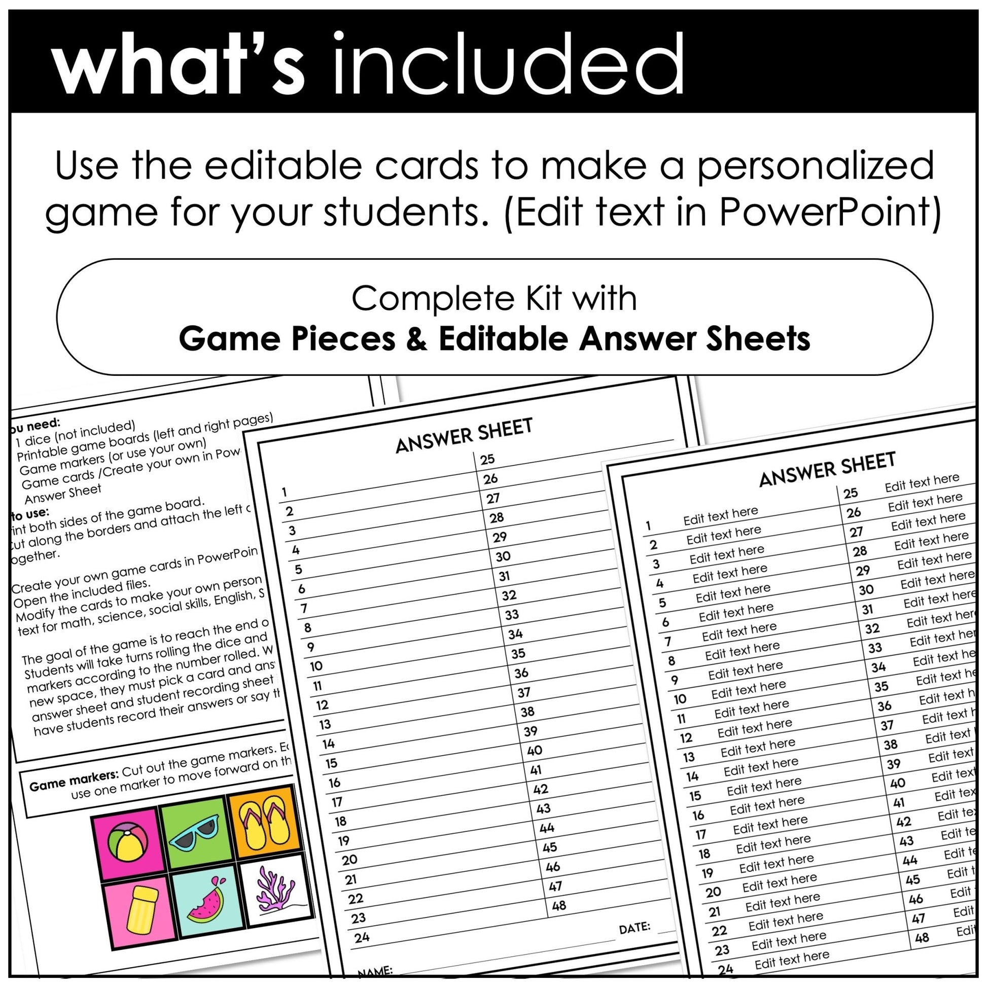 Summer Board Game Template for ANY subject with Editable Game Cards - Hot Chocolate Teachables