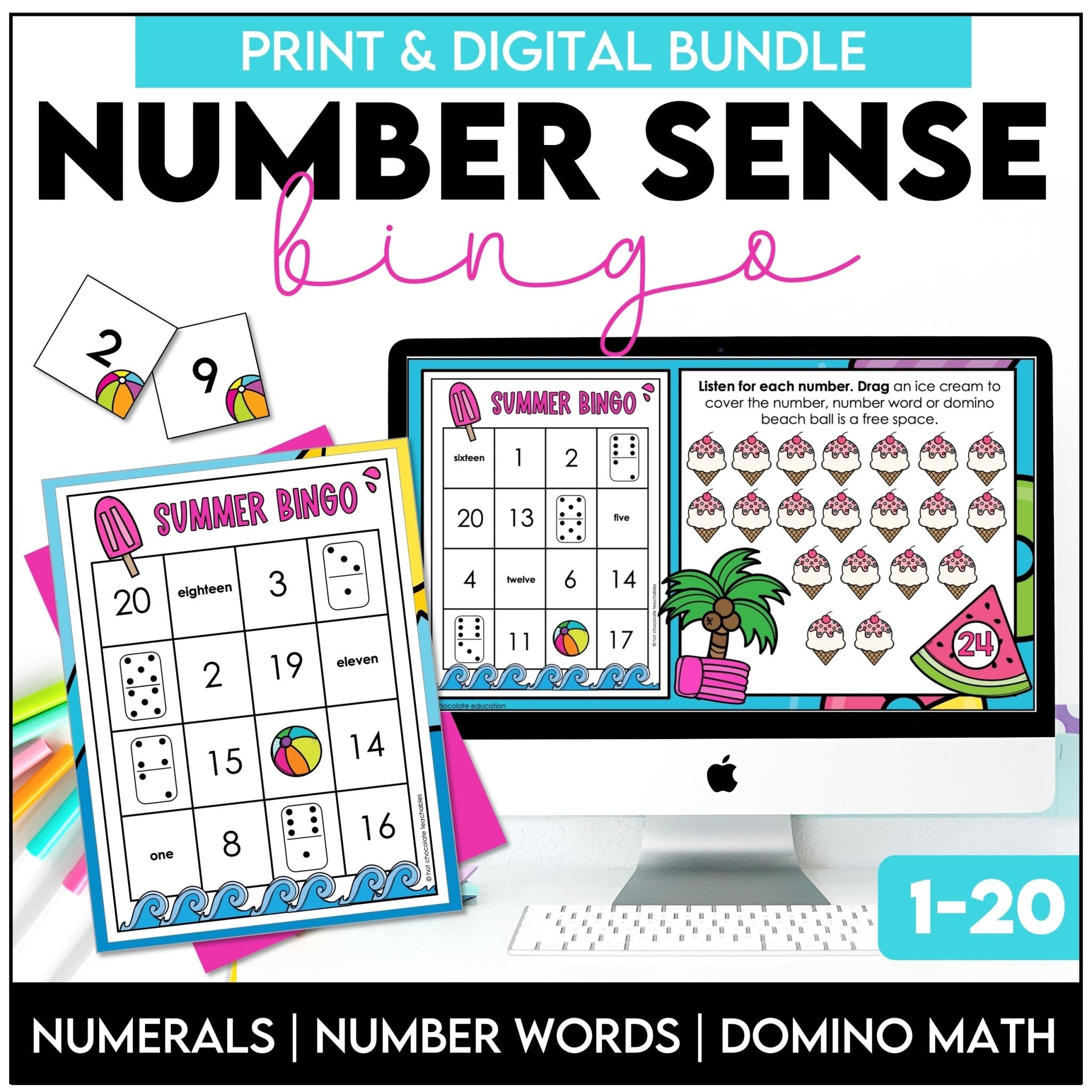 Summer Teen Number Bingo 1 - 20 | Number Sense | BUNDLE - Hot Chocolate Teachables