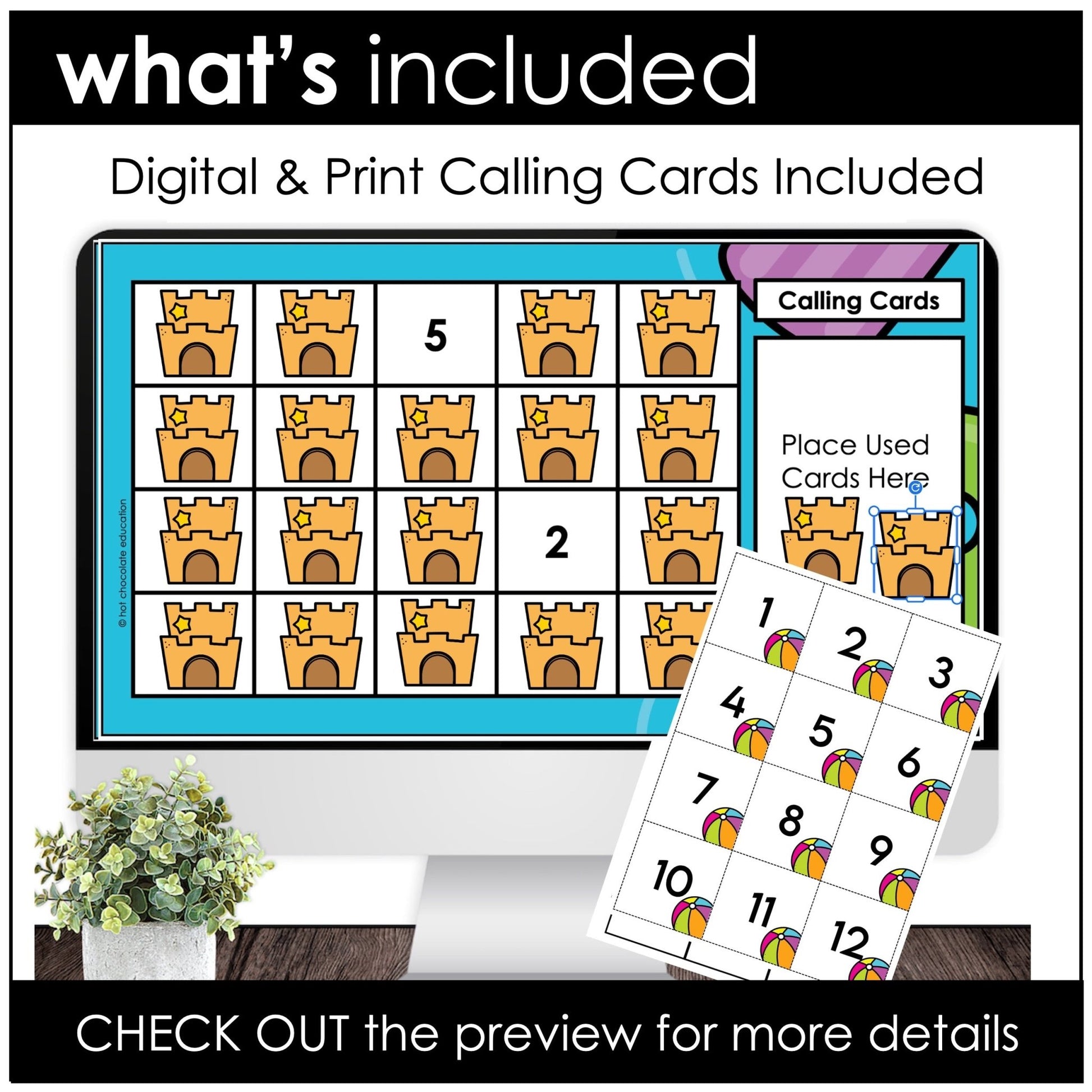 Summer Teen Number Bingo Game – Digital Drag & Drop Practice for Numbers 1–20 - Hot Chocolate Teachables