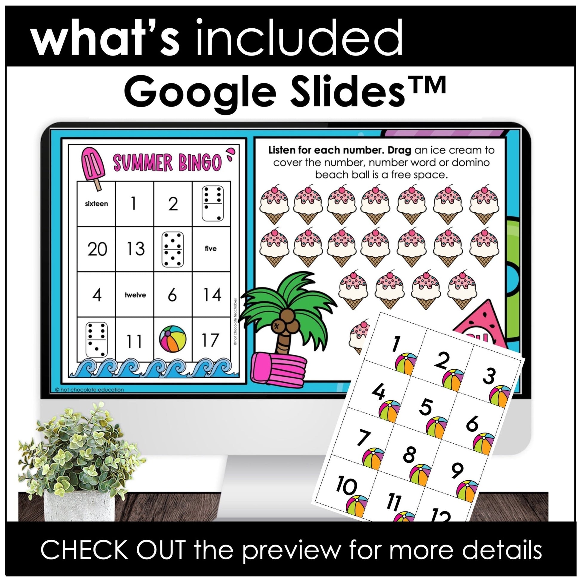 Summer Teen Number Bingo Game – Digital Drag & Drop Practice for Numbers 1–20 - Hot Chocolate Teachables