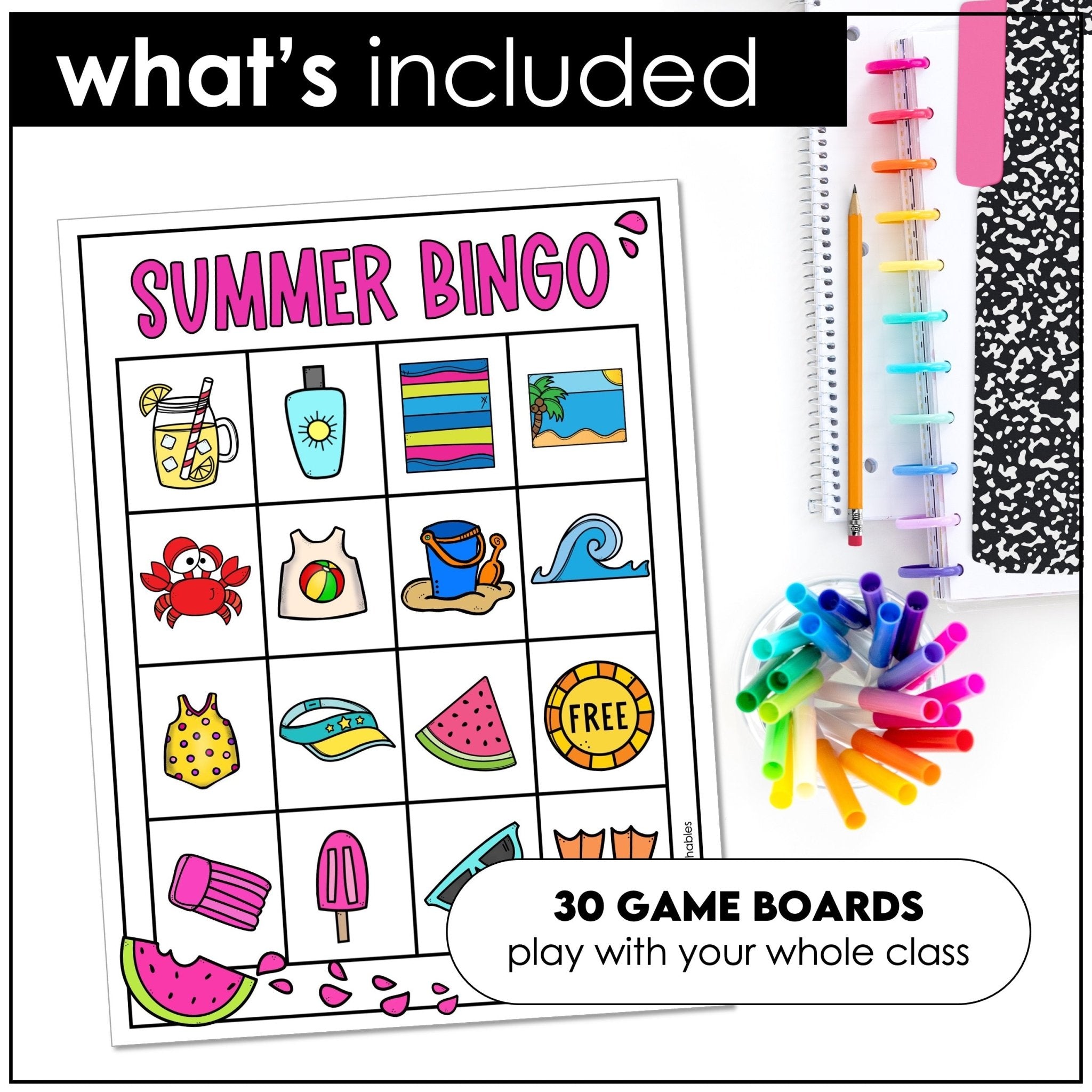 Summer Vacation Bingo Game | ESL Vocabulary Based Activity - Hot Chocolate Teachables