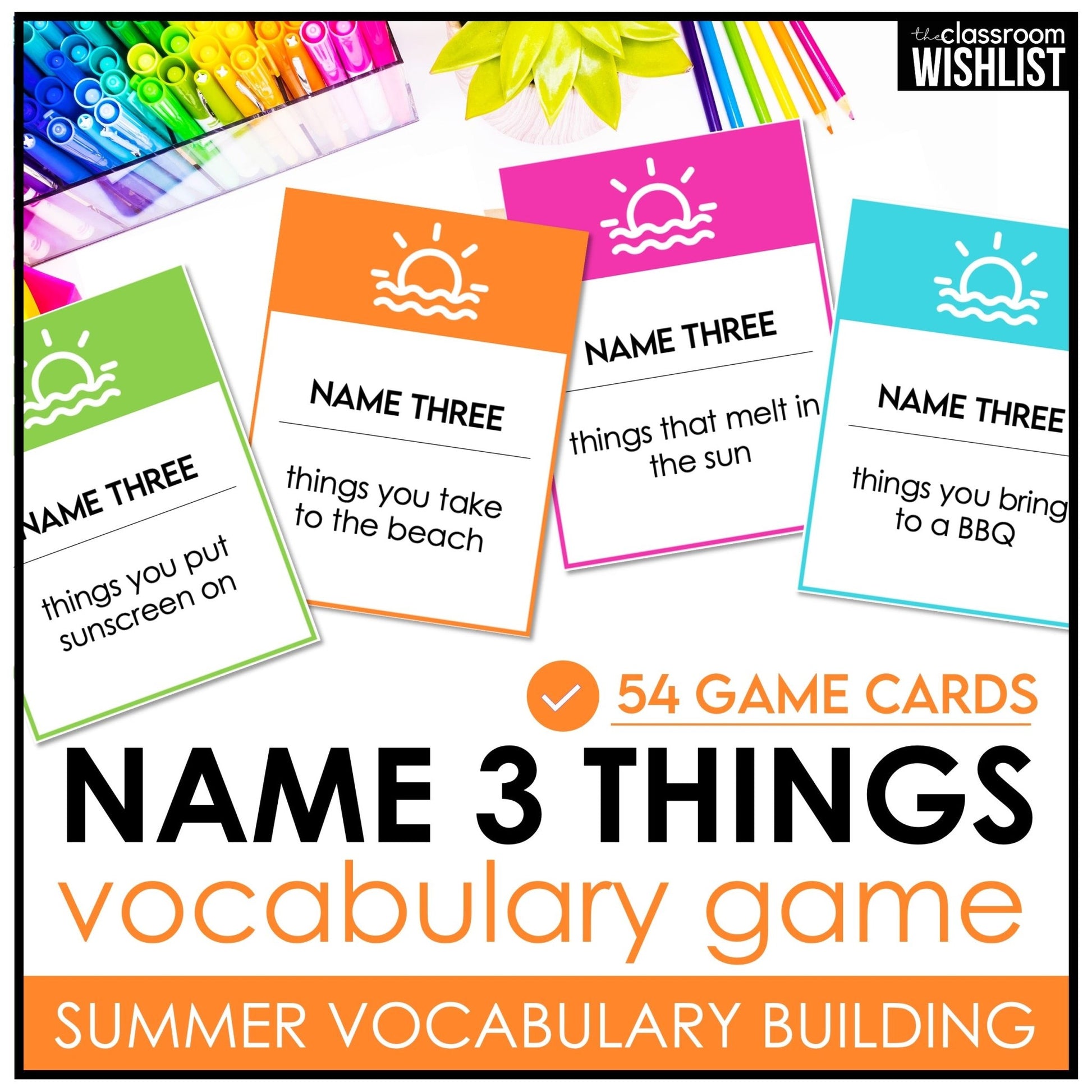 Summer Vocabulary Card Game for ESL | Name 3 Things Think Fast Speaking Activity - Hot Chocolate Teachables