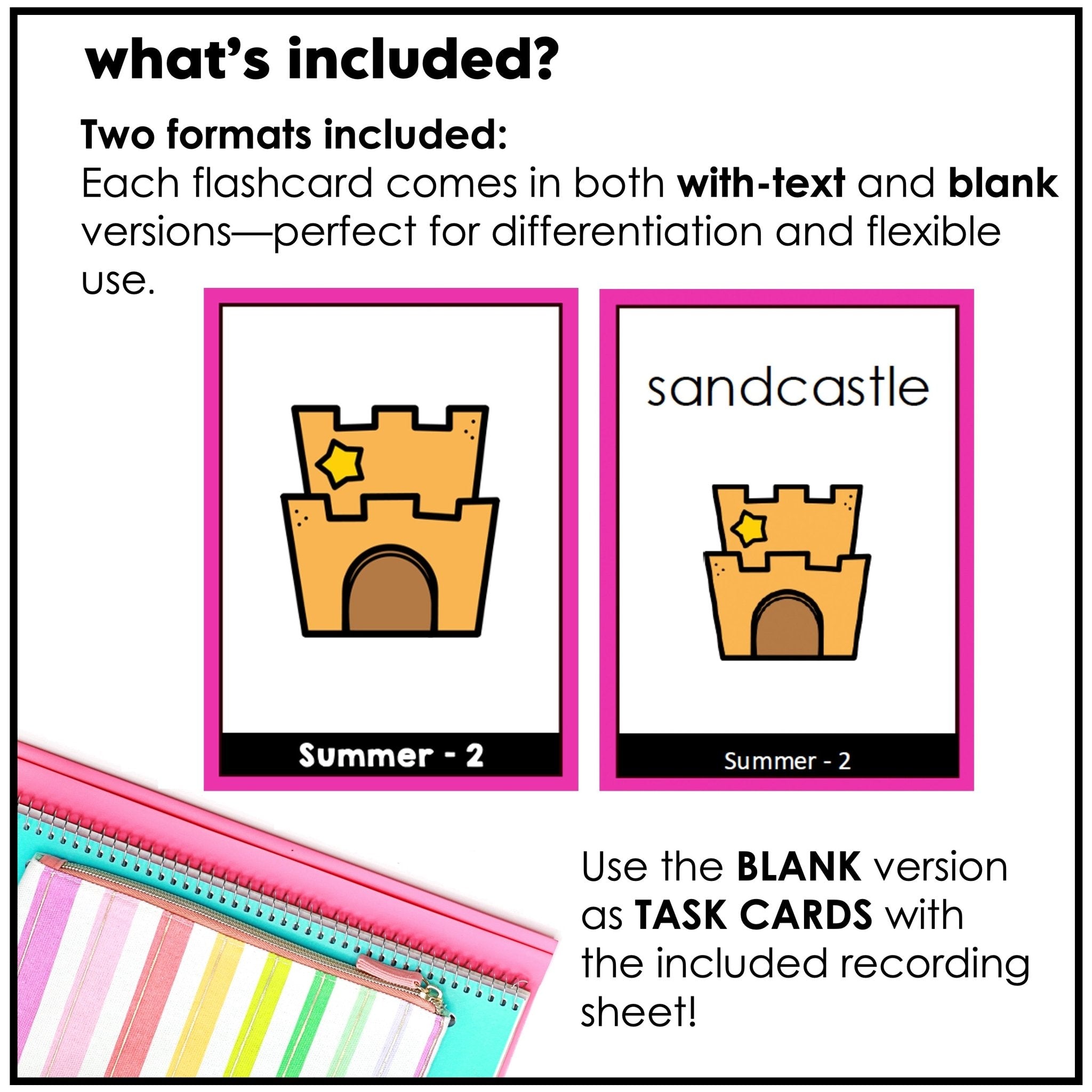 Summer Vocabulary Flashcards : ESL task cards - Flash Cards - Hot Chocolate Teachables