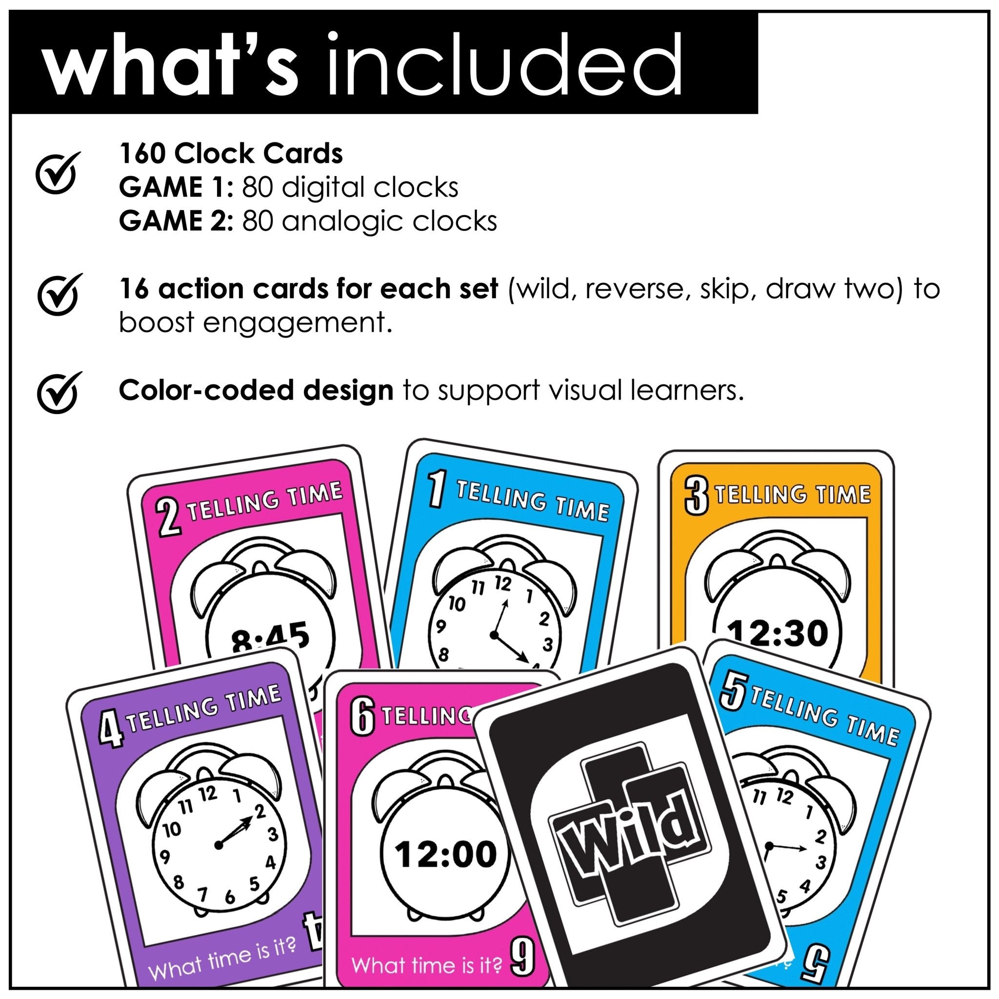 Telling Time Card Game | To the 5 minutes - What time is it? Digital & Analog - Hot Chocolate Teachables