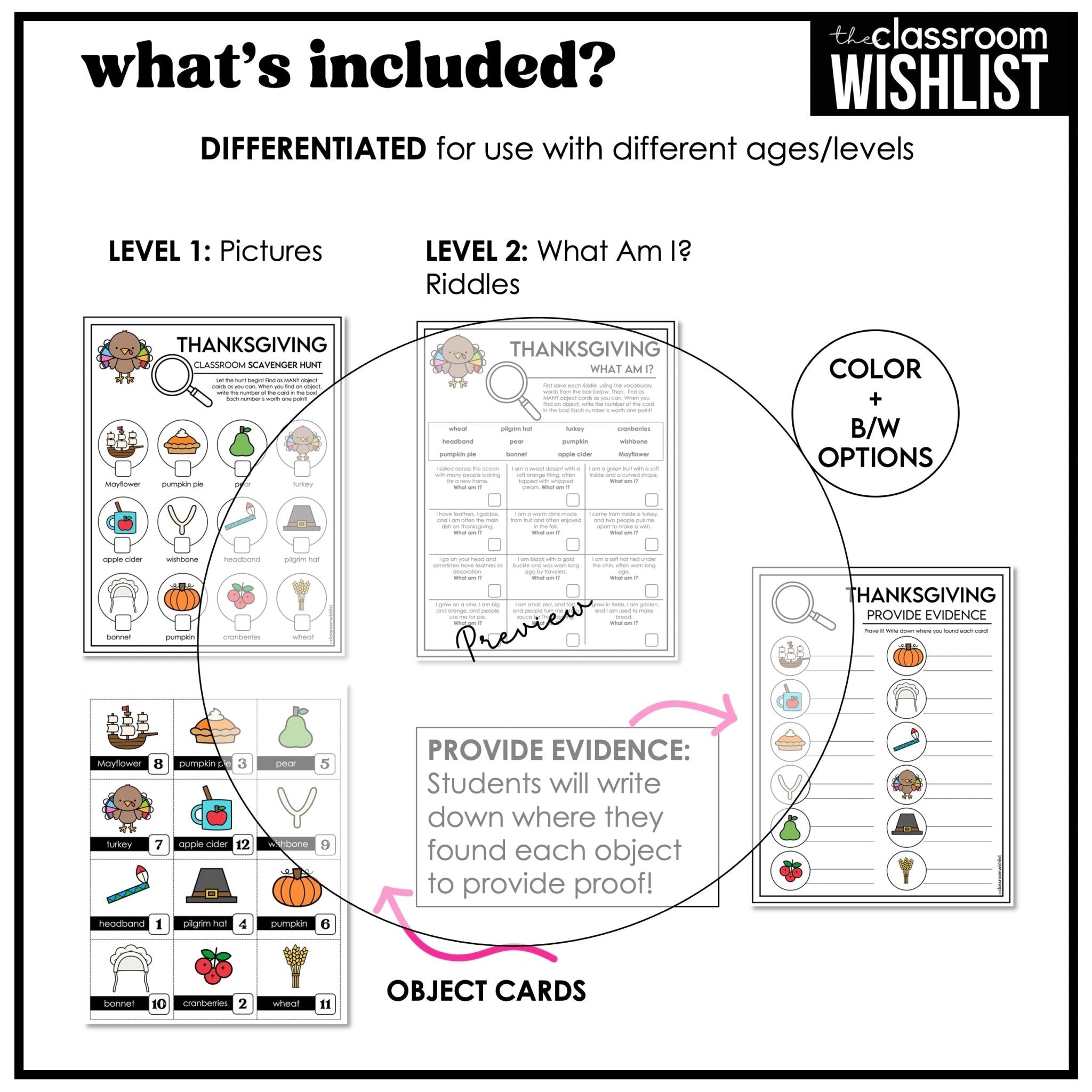 Thanksgiving Vocabulary Scavenger Hunt - Classroom Party Game with Clues - Hot Chocolate Teachables