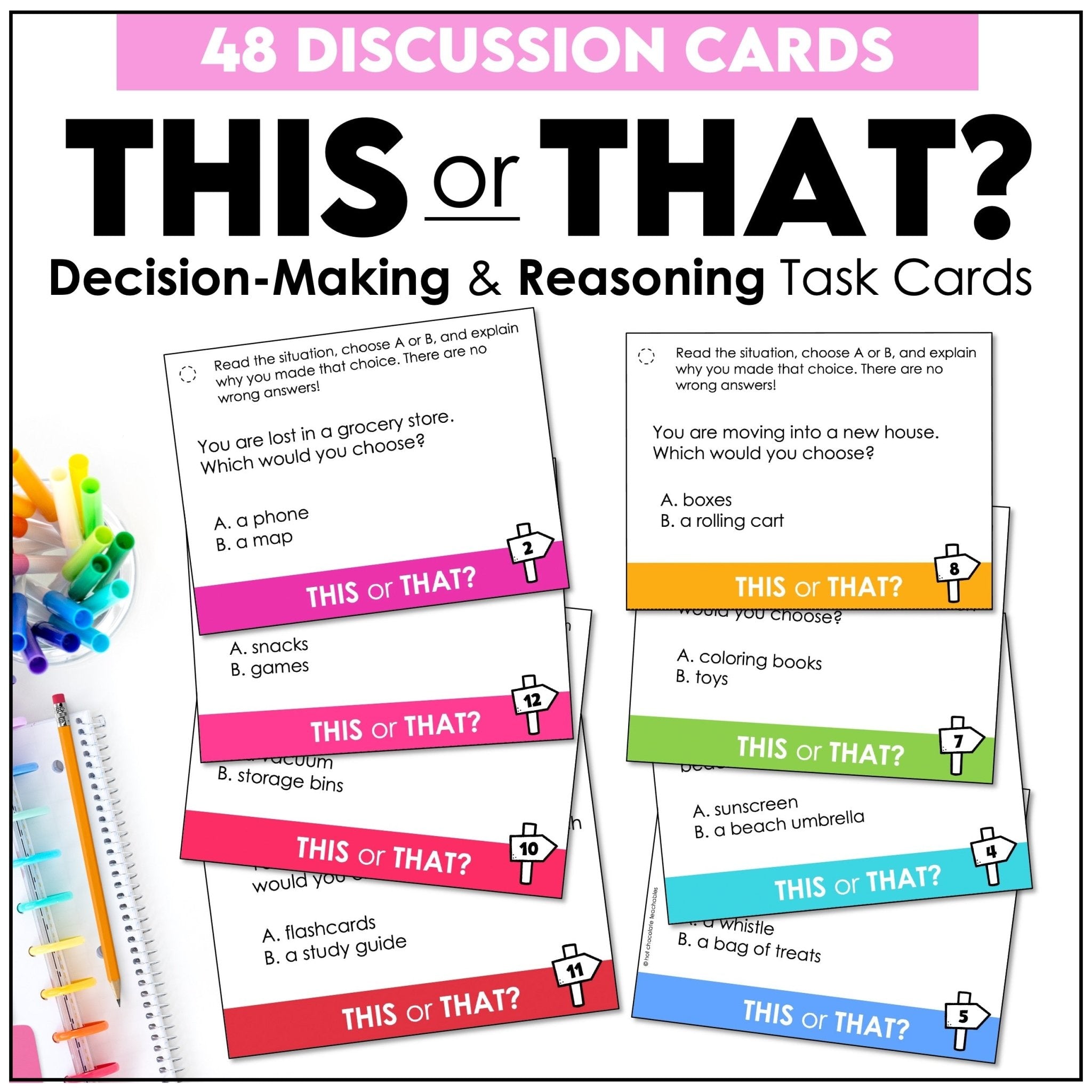 This or That? Speaking Task Cards – Critical Thinking & Decision - Making Activity - Hot Chocolate Teachables
