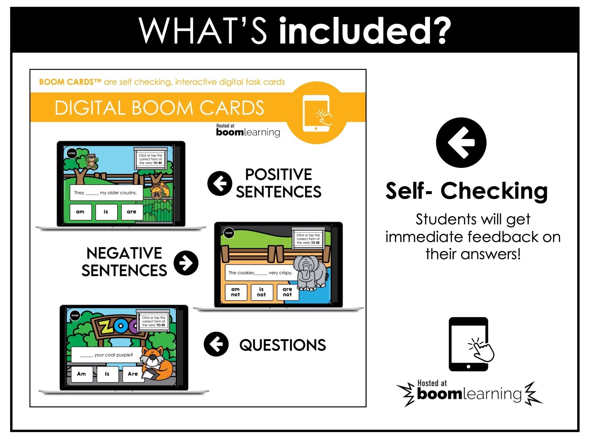 TO BE - AM - IS - ARE - Subject Verb Agreement Boom Cards - ESL - Present Simple - Hot Chocolate Teachables