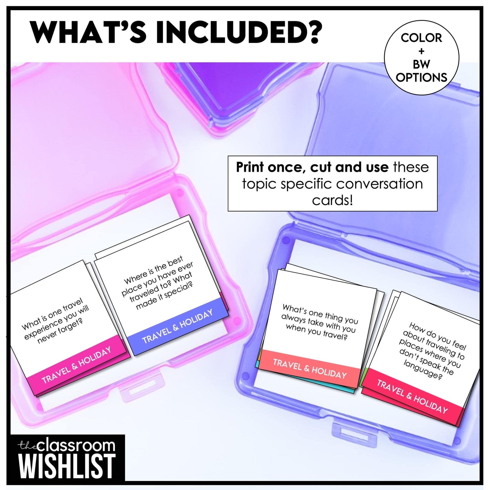 Travel & Holidays Conversation Cards | 60 ESL Discussion Questions Grades 8 - 12 - Hot Chocolate Teachables