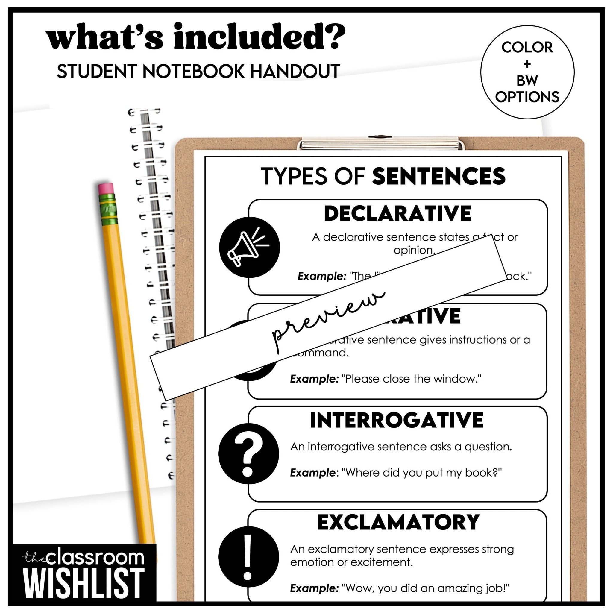 Types of Sentences Poster & Notebook Handout | FREE Classroom Resource - Hot Chocolate Teachables