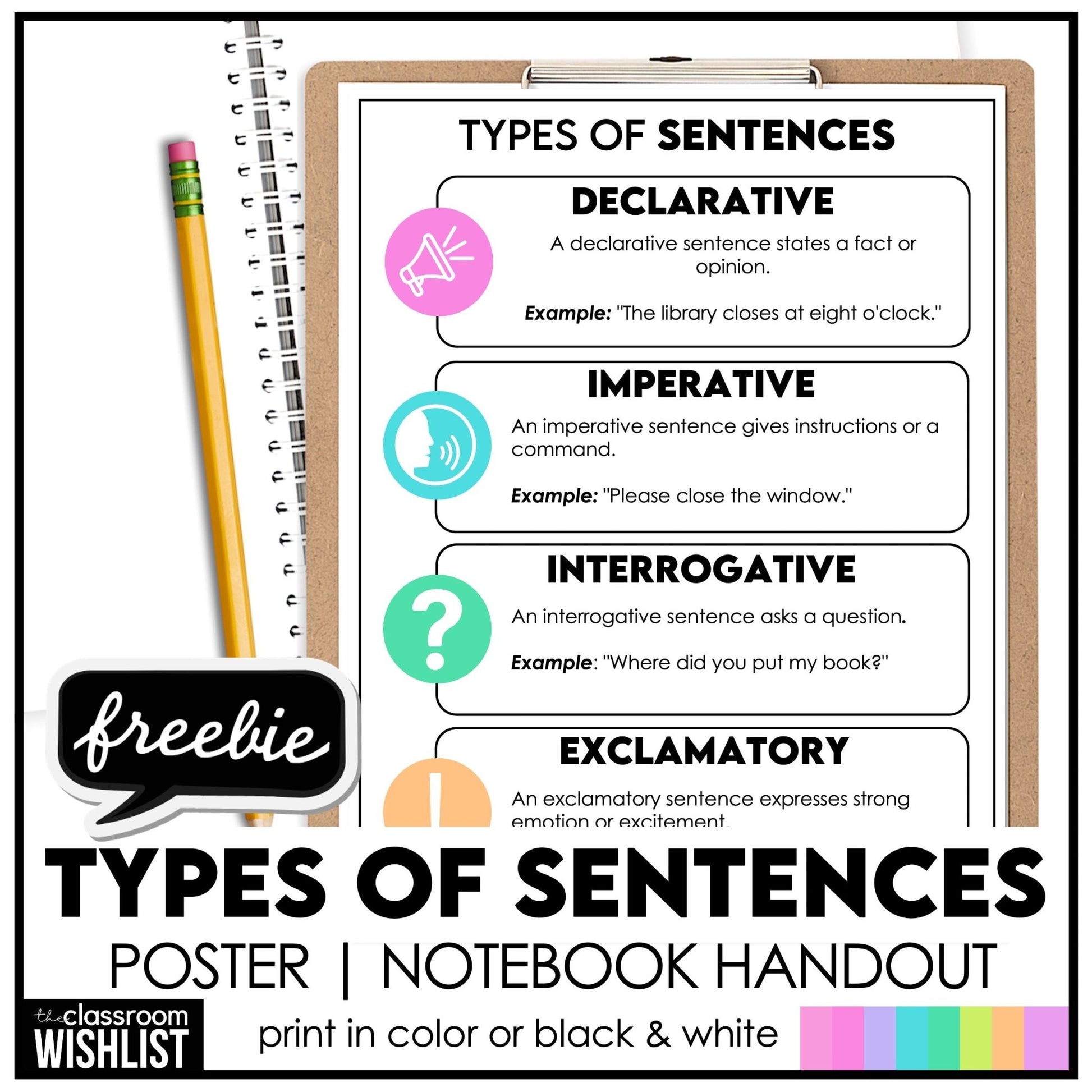 Types of Sentences Poster & Notebook Handout | FREE Classroom Resource - Hot Chocolate Teachables