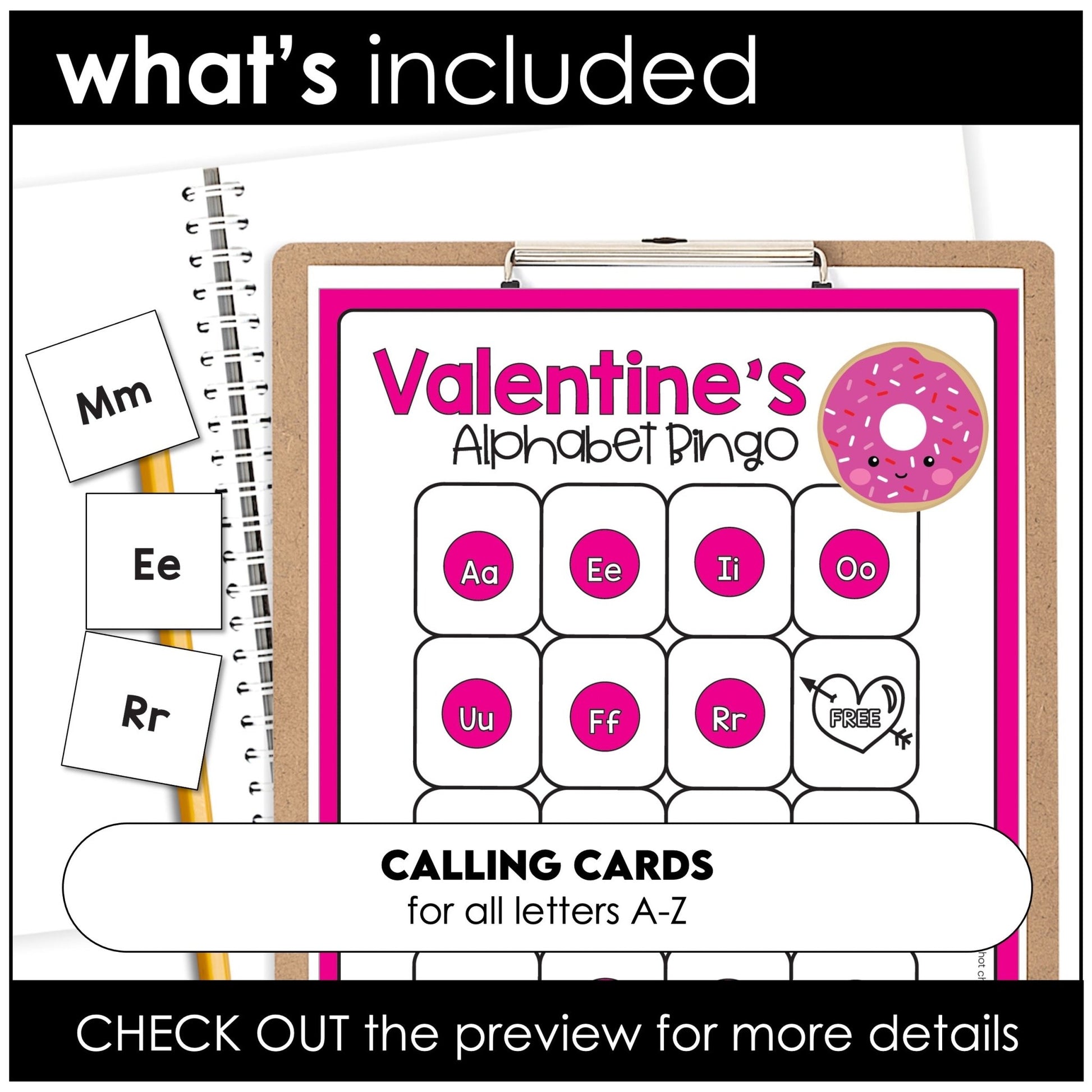 Valentine Alphabet Bingo Game A through Z - Uppercase & Lowercase Letters - Hot Chocolate Teachables