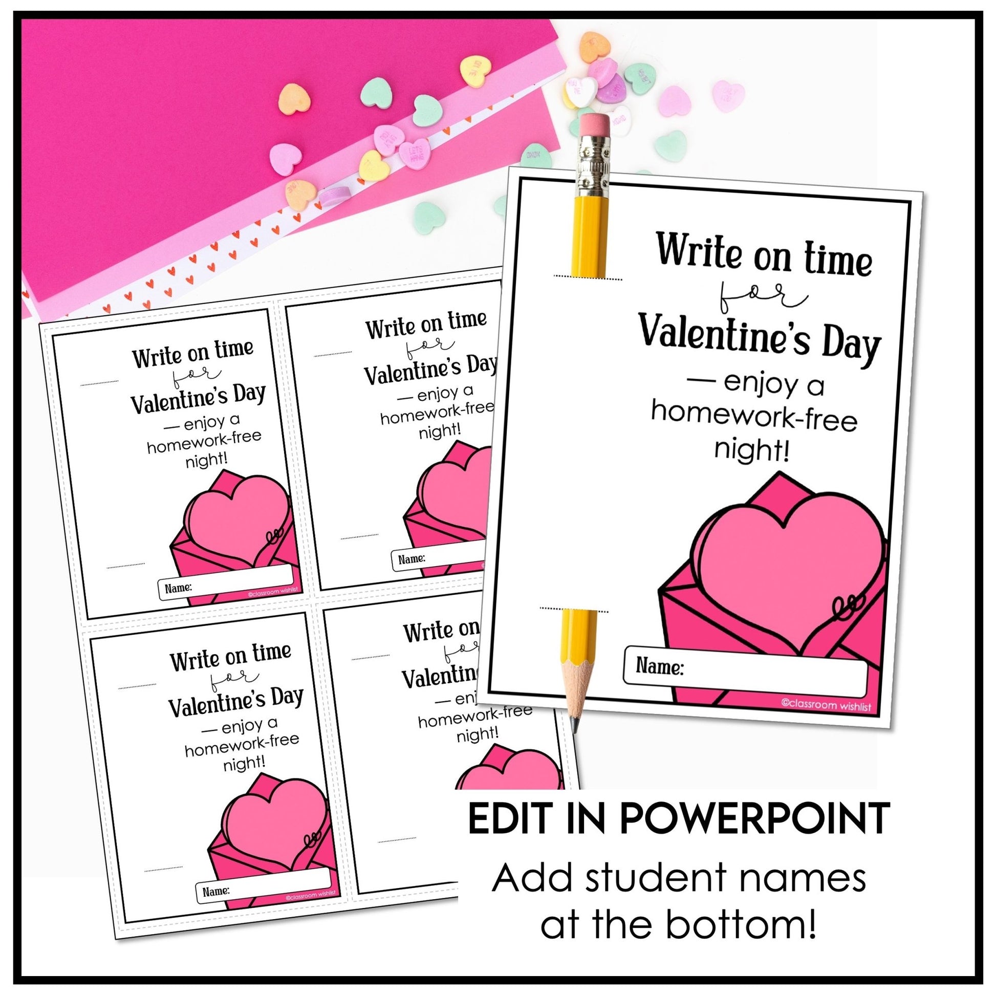 Valentine Student Gift – Homework Pass Printable with Pencil Holder - Hot Chocolate Teachables