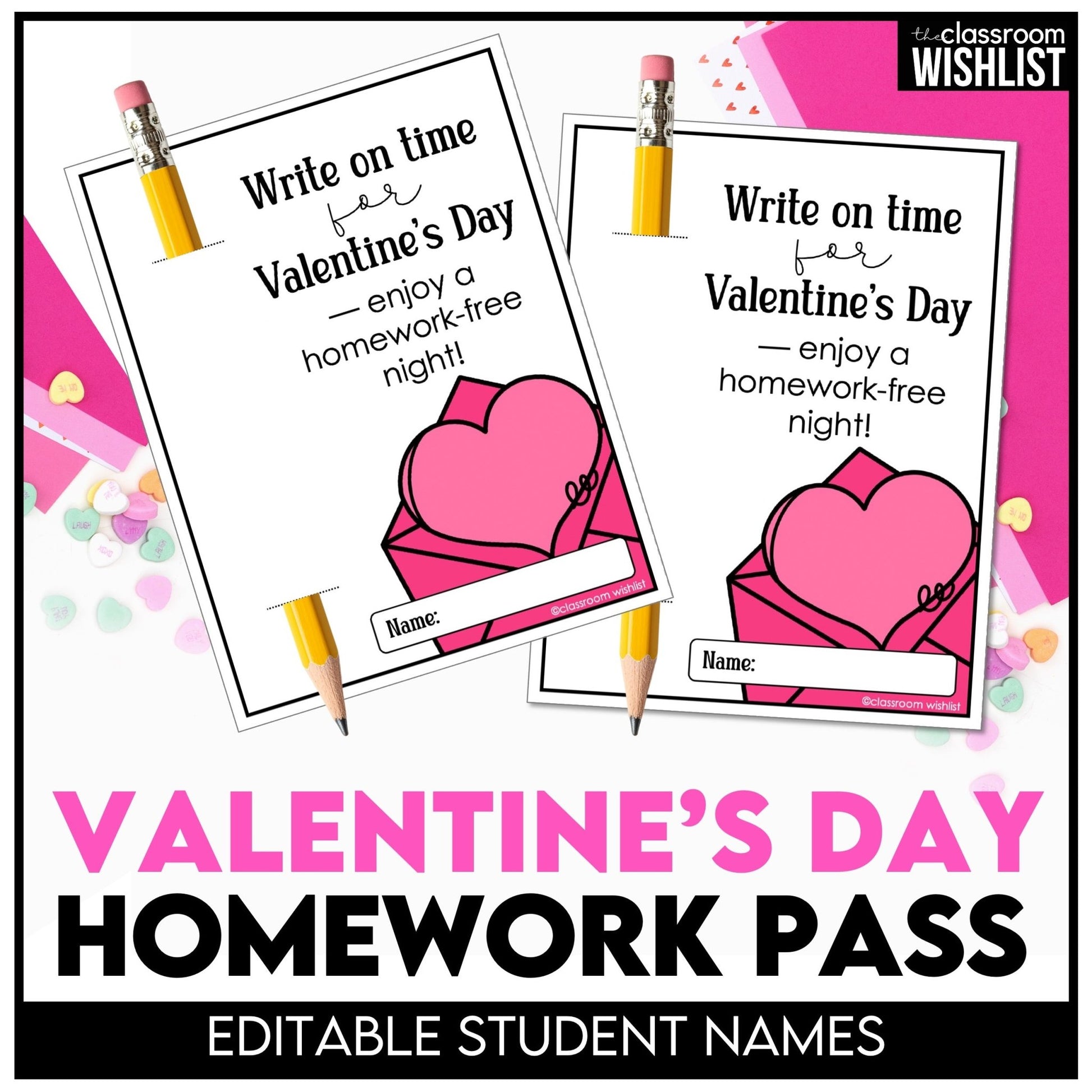 Valentine Student Gift – Homework Pass Printable with Pencil Holder - Hot Chocolate Teachables