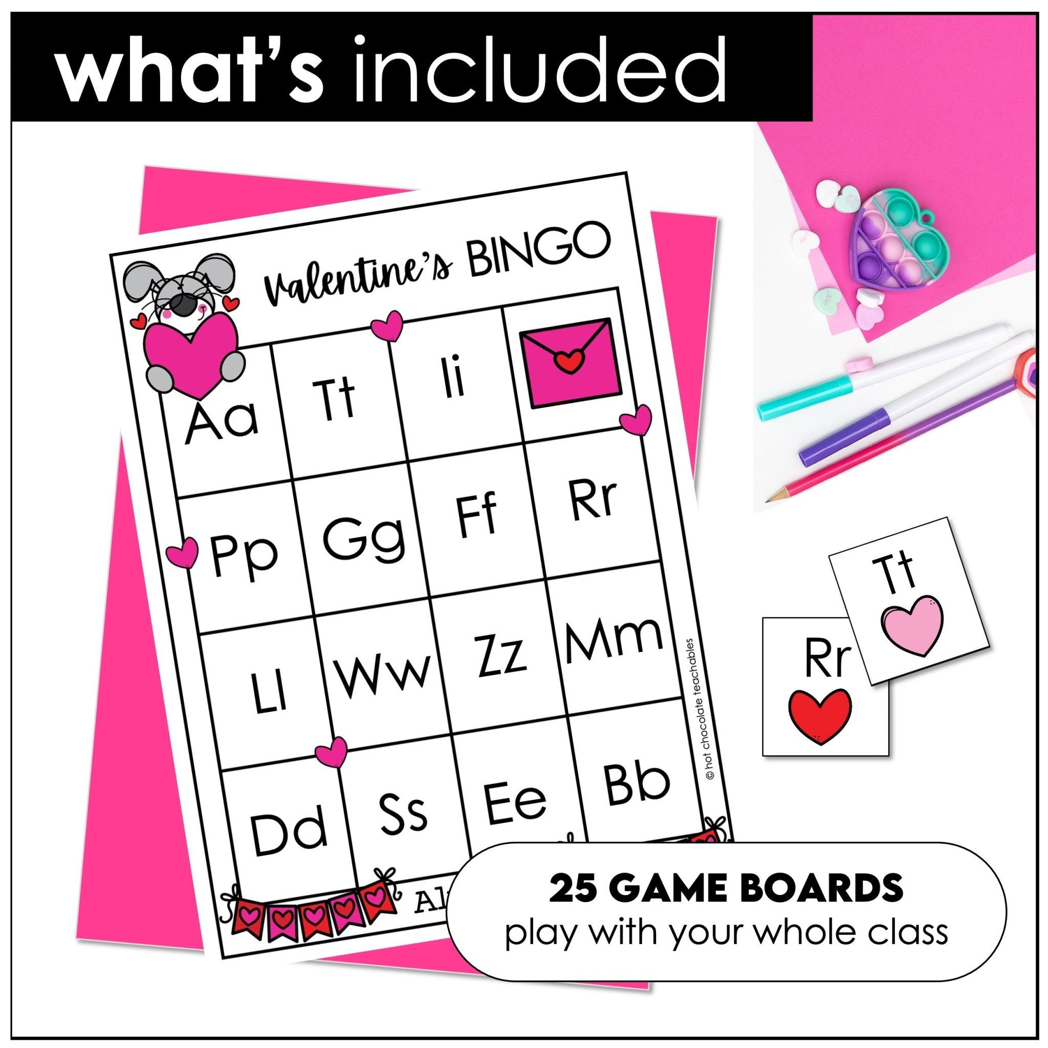Valentine's Day Alphabet Bingo Game Cards – Uppercase & Lowercase - Hot Chocolate Teachables
