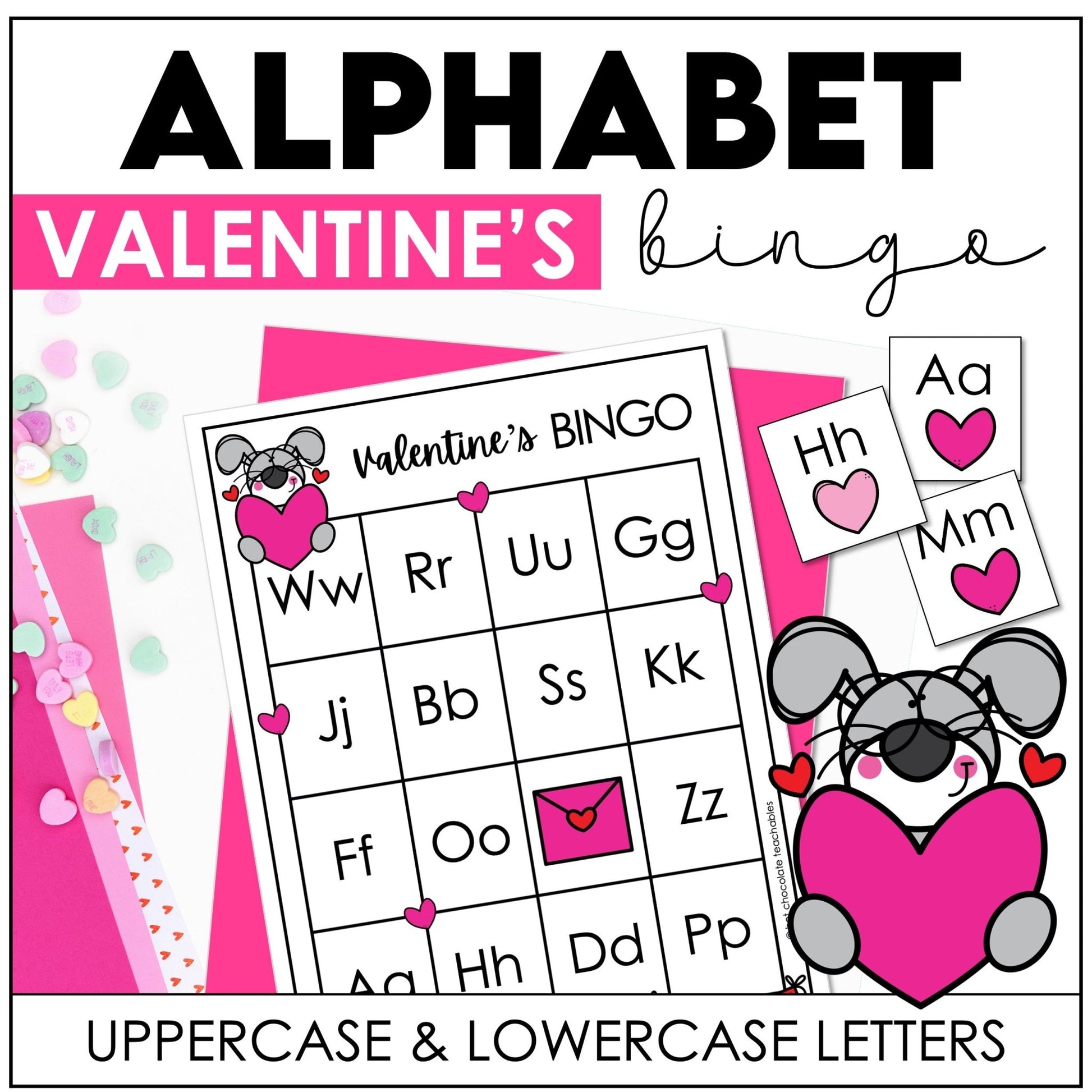 Valentine's Day Alphabet Bingo Game Cards – Uppercase & Lowercase - Hot Chocolate Teachables