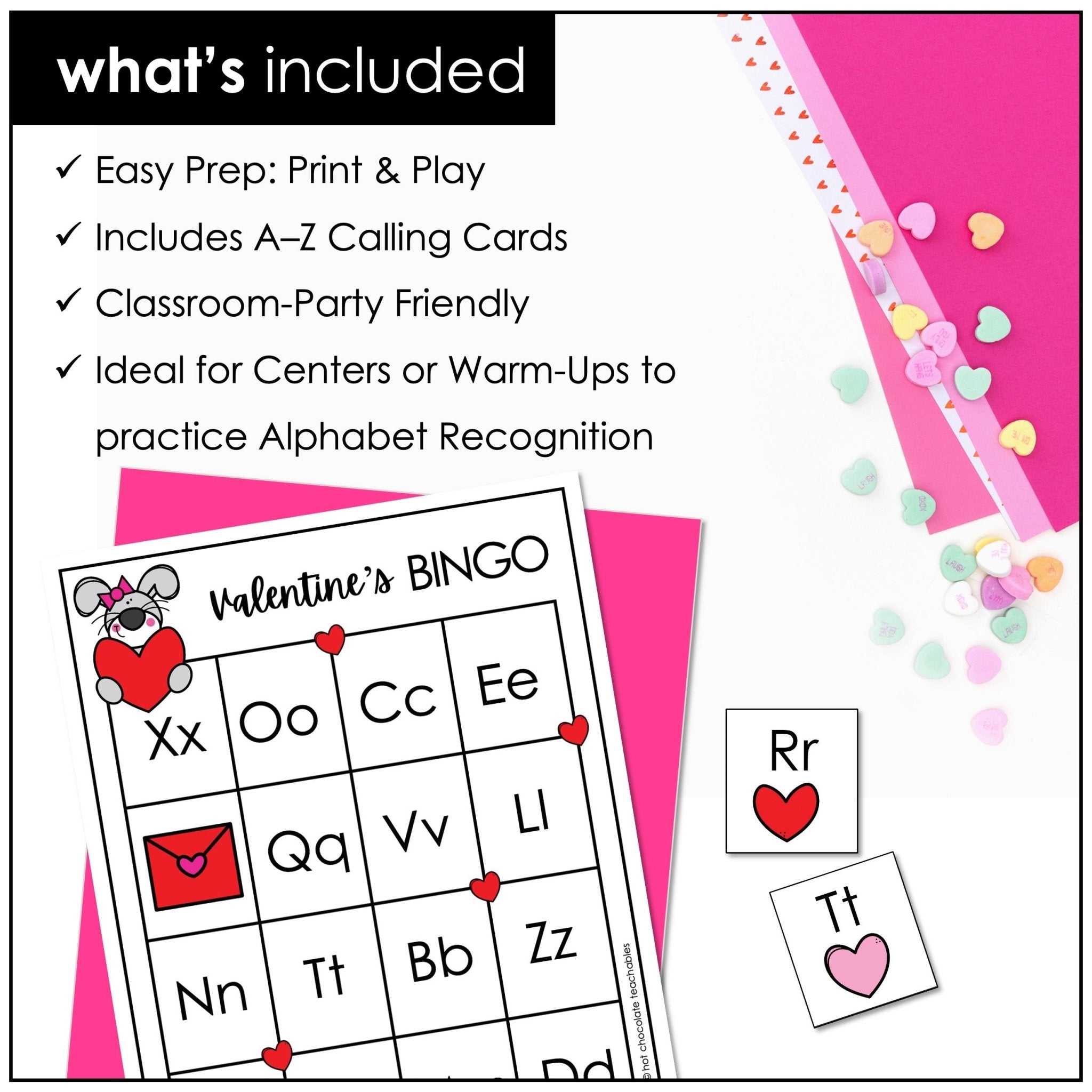 Valentine's Day Alphabet Fluency Bingo Game Bundle - Hot Chocolate Teachables