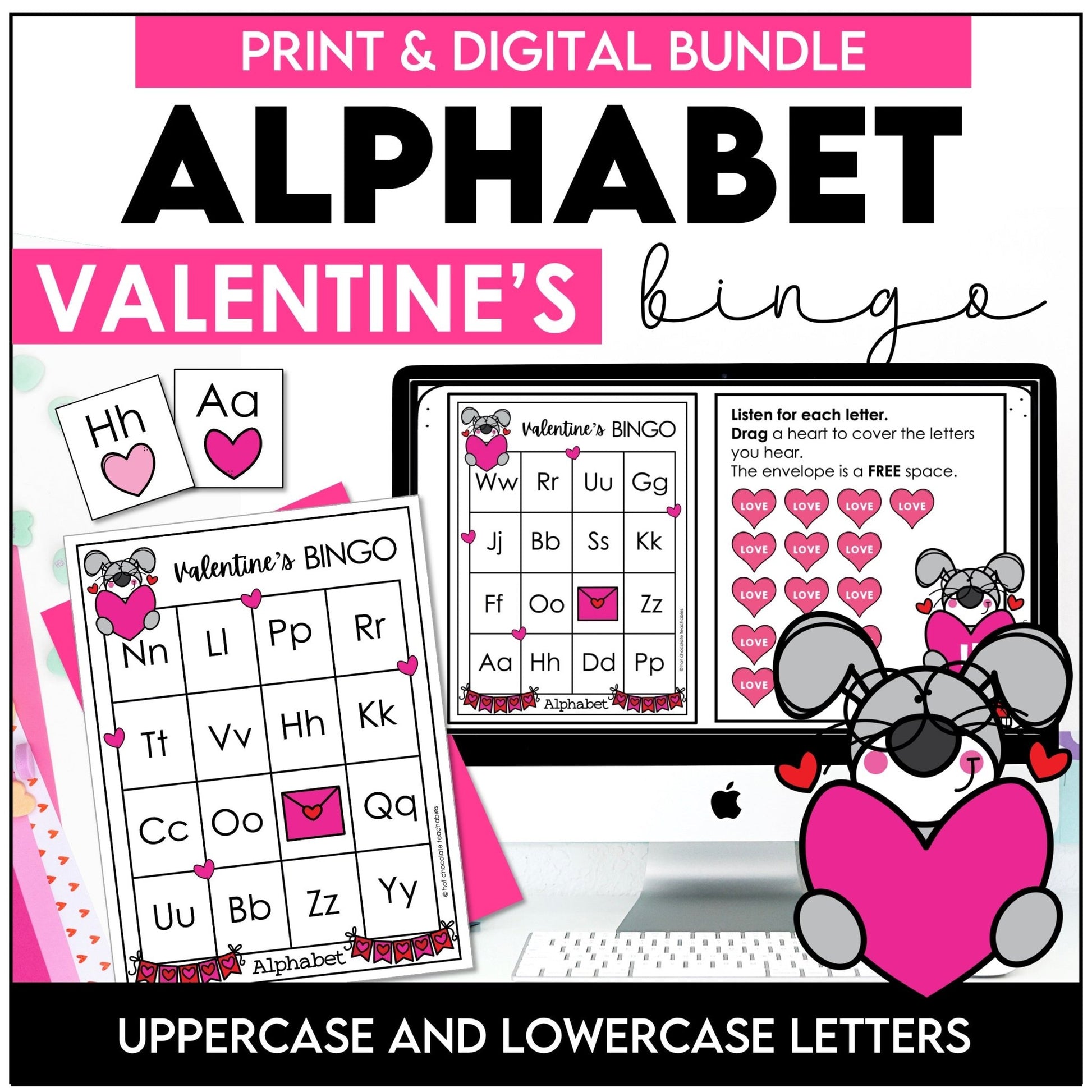 Valentine's Day Alphabet Fluency Bingo Game Bundle - Hot Chocolate Teachables