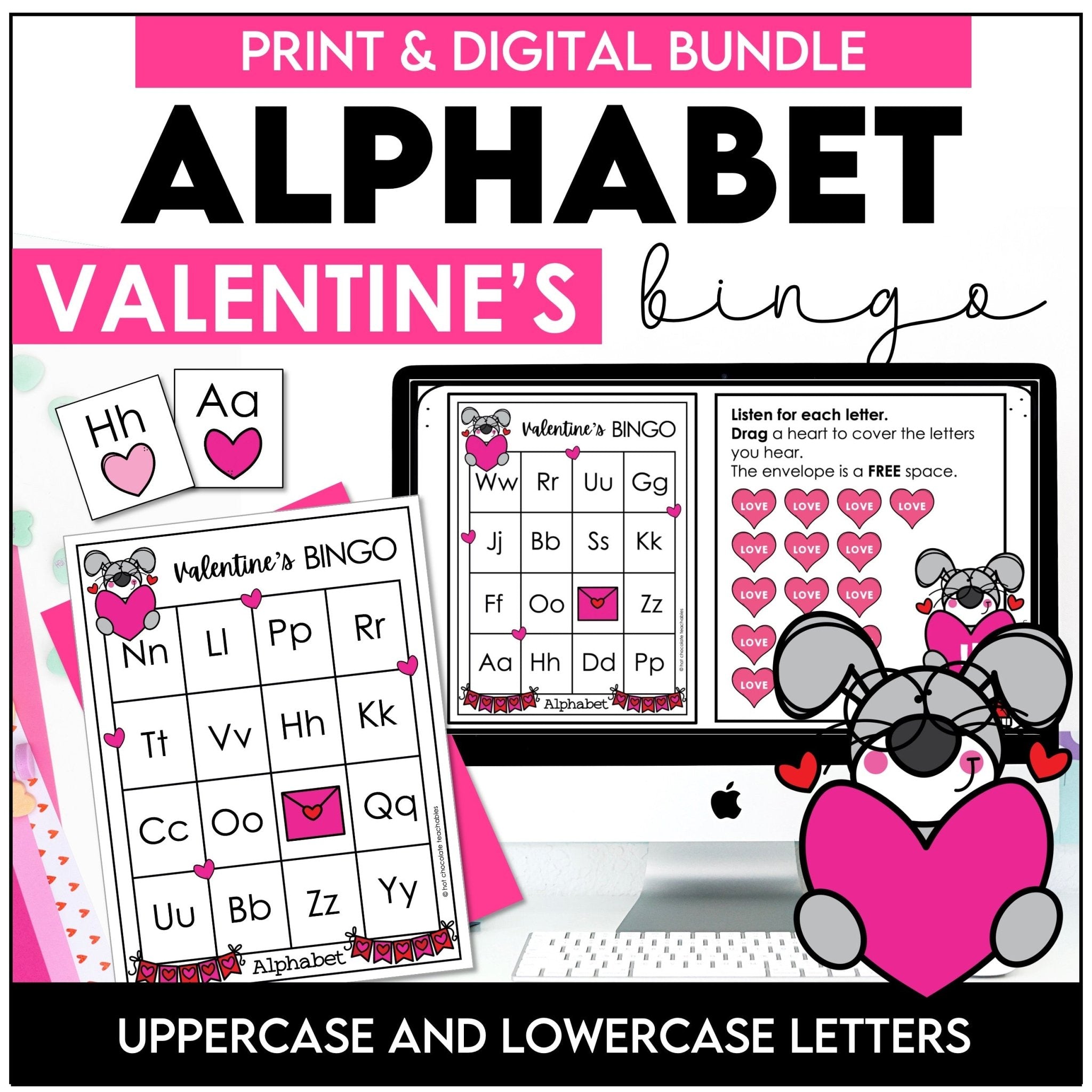 Valentine's Day Alphabet Fluency Bingo Game Bundle - Hot Chocolate Teachables