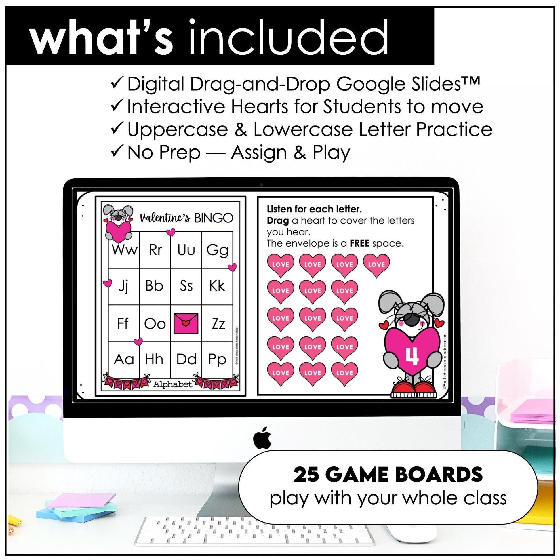 Valentine's Day Alphabet Fluency Bingo Game Bundle - Hot Chocolate Teachables