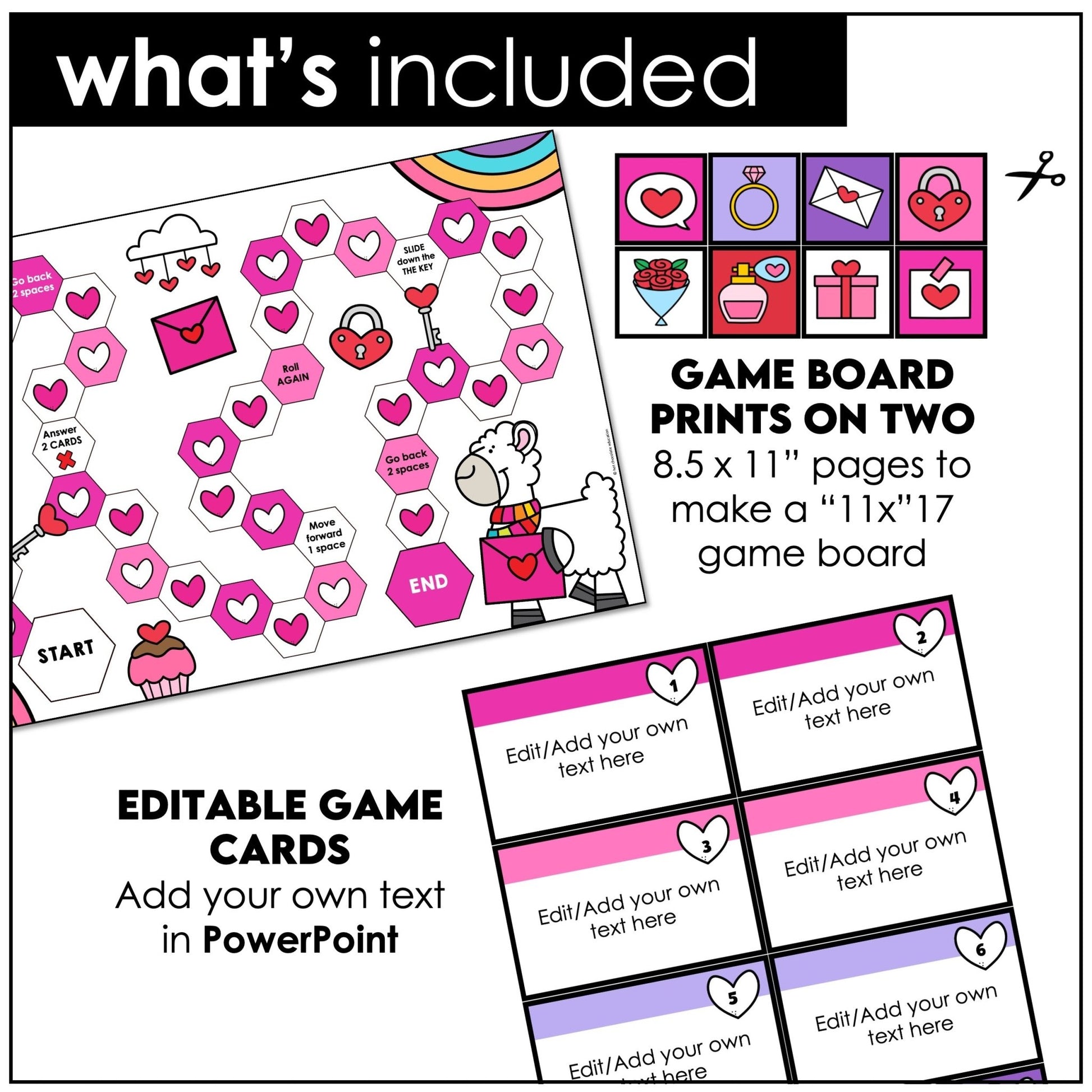 Valentine's Day Board Game Template for ANY subject with Editable Game Cards - Hot Chocolate Teachables